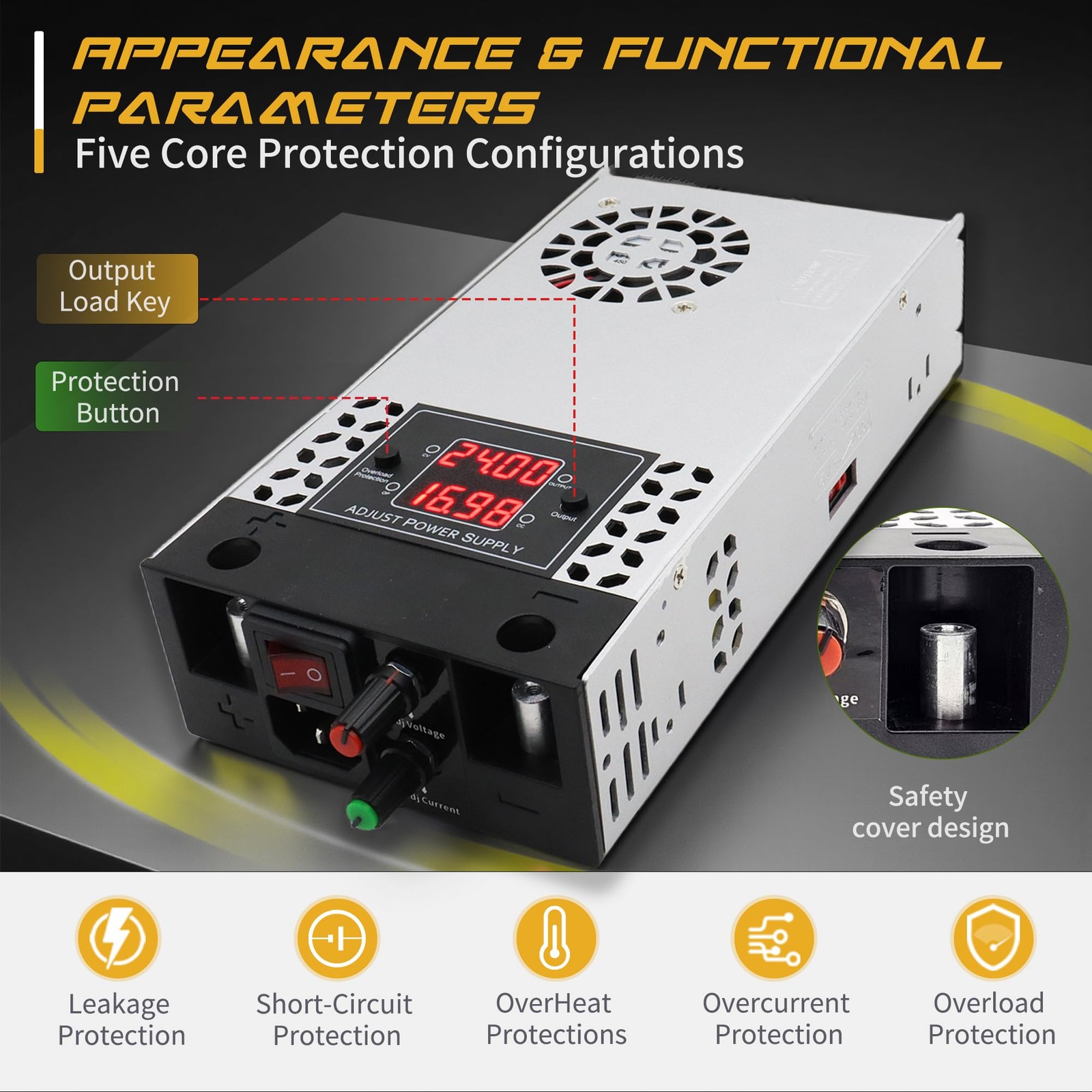 Adjustable 0-30V 16.6A 500W Power Supply, AC 110V/220V to DC 0-30V Buck Conve…