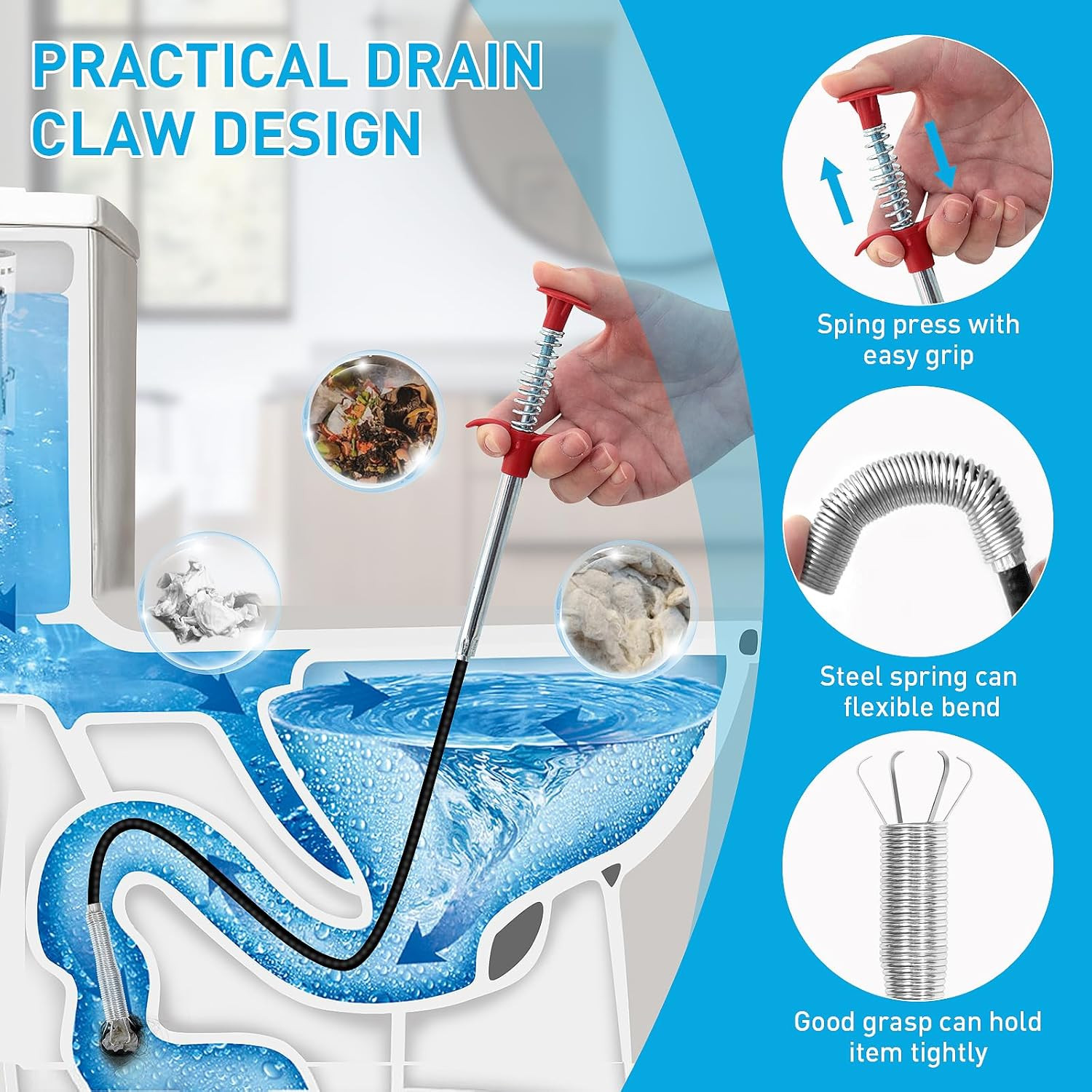 Drain Snake 12 Set: 25Inch Snake Drain Hair Removal Tool(1Pcs), 59Inch Cleaning