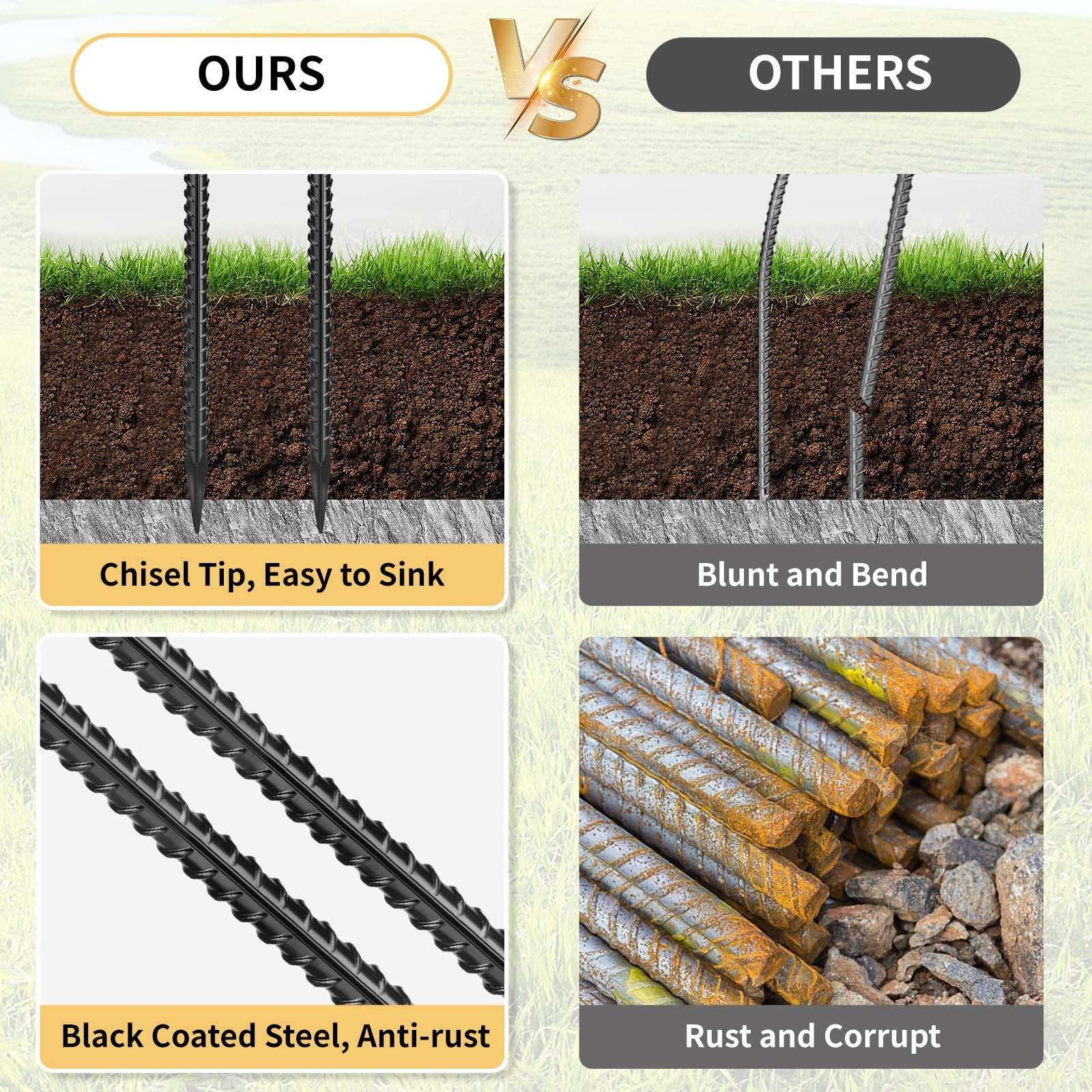 24 Inches Straight Rebar Stakes20pack 1/2″ Diameter Steel Metal Stakes For Gar