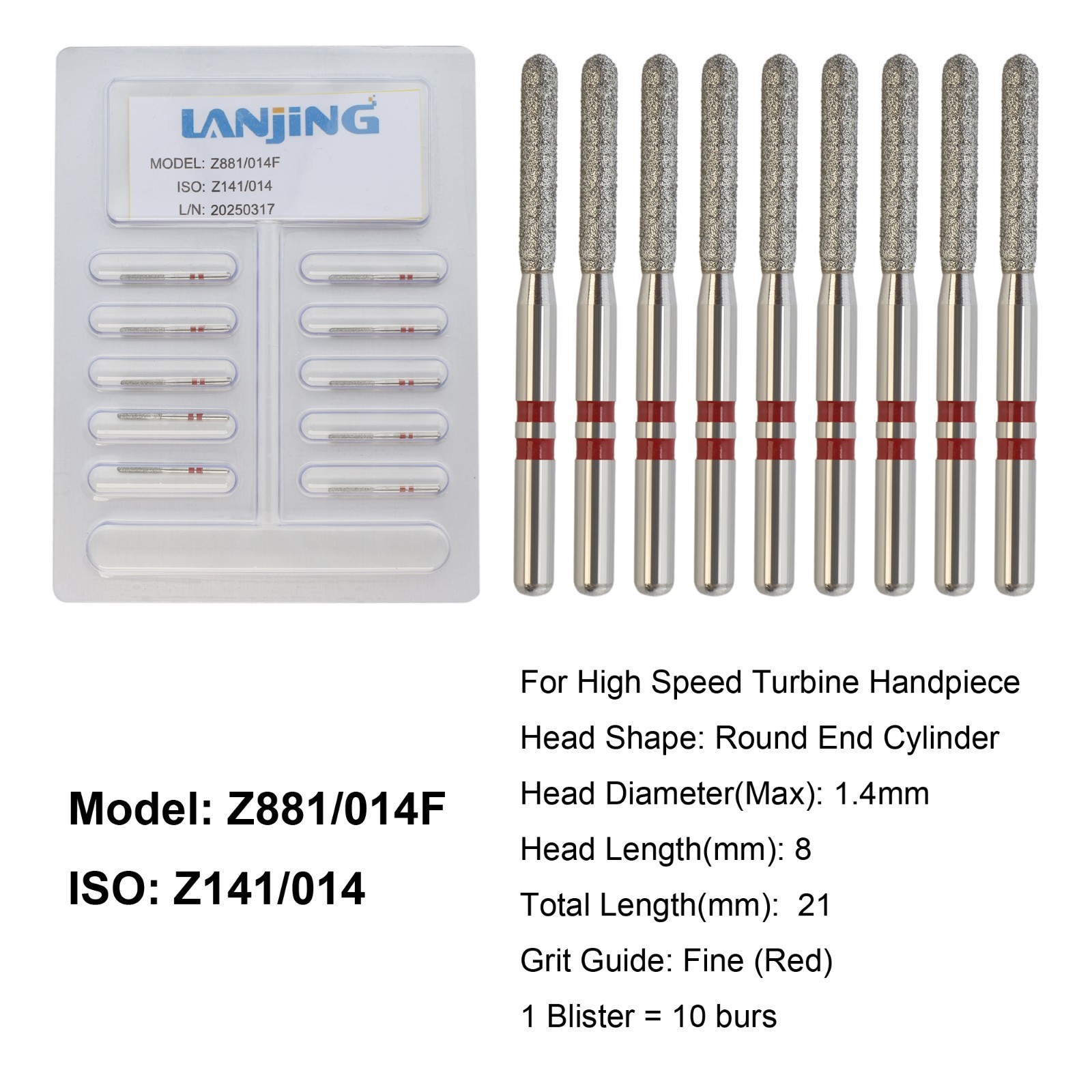 Dental Zirconia Cutting Diamond Burs FG Round End Taper Round Ball Football Z856