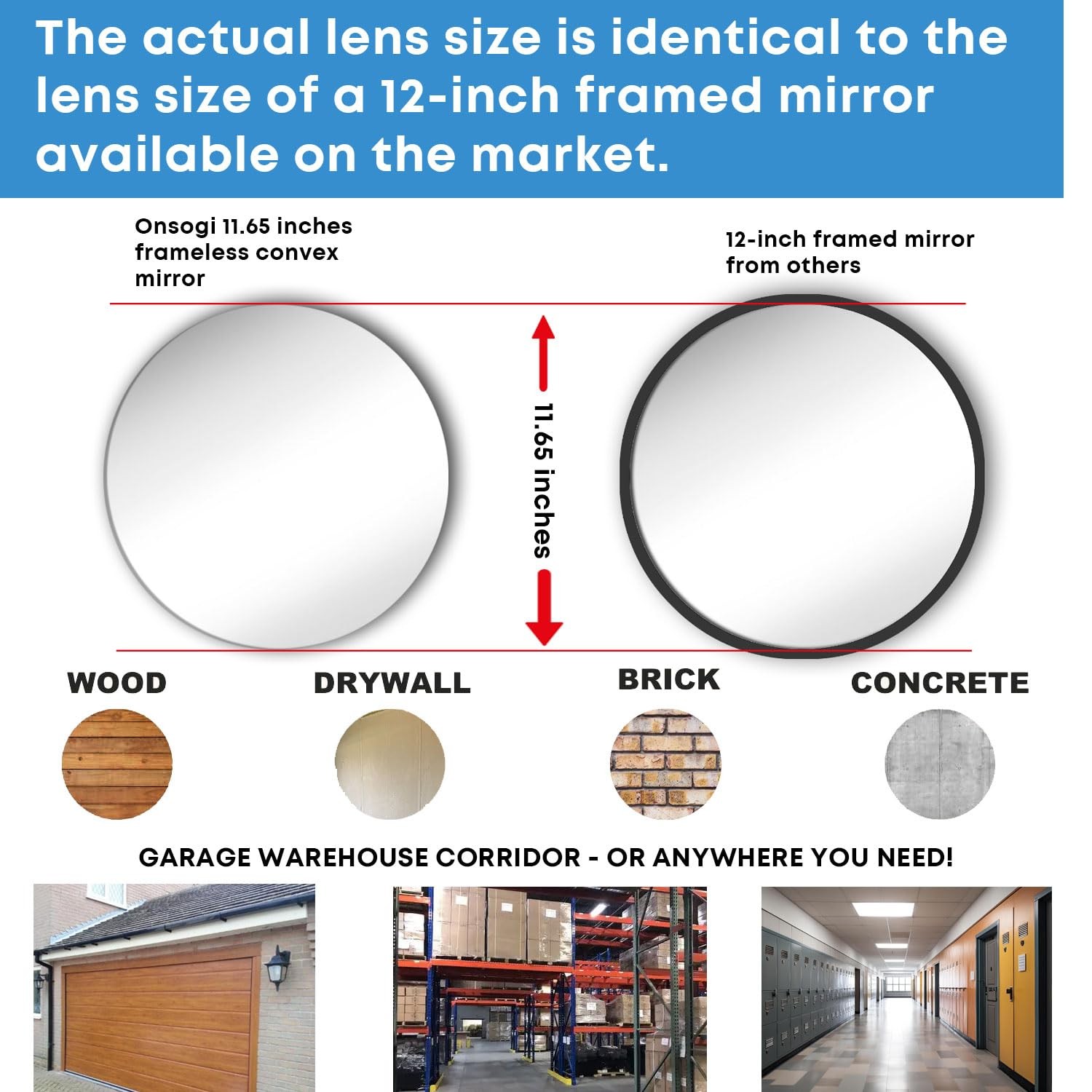 11.65 Inch Frameless 1.8mm Thick Acrylic Convex Mirror Adjustable Wide Angle…