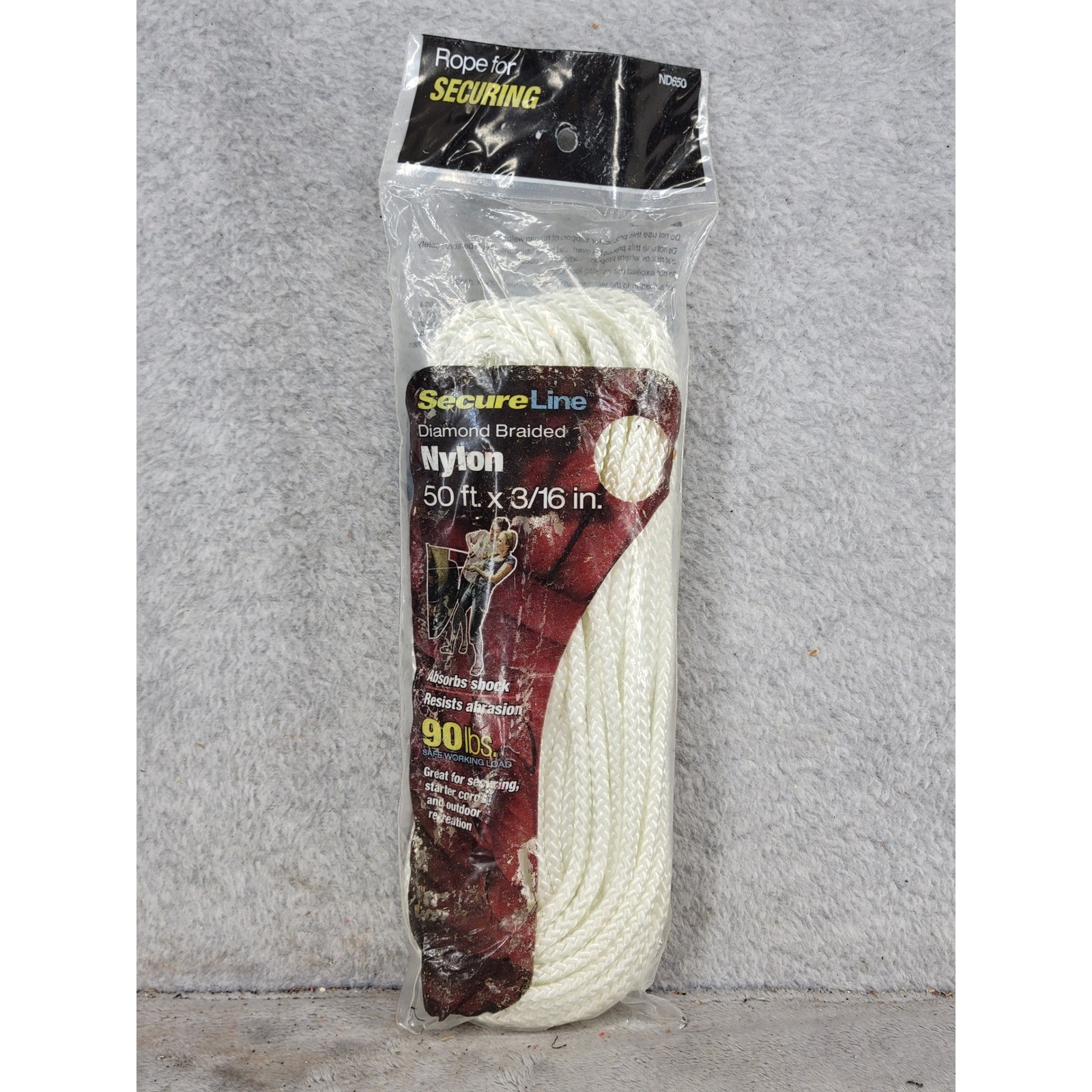 SecureLine Diamond Braided Nylon Rope 50 ft x 3/16 in White 90lb Load ND650