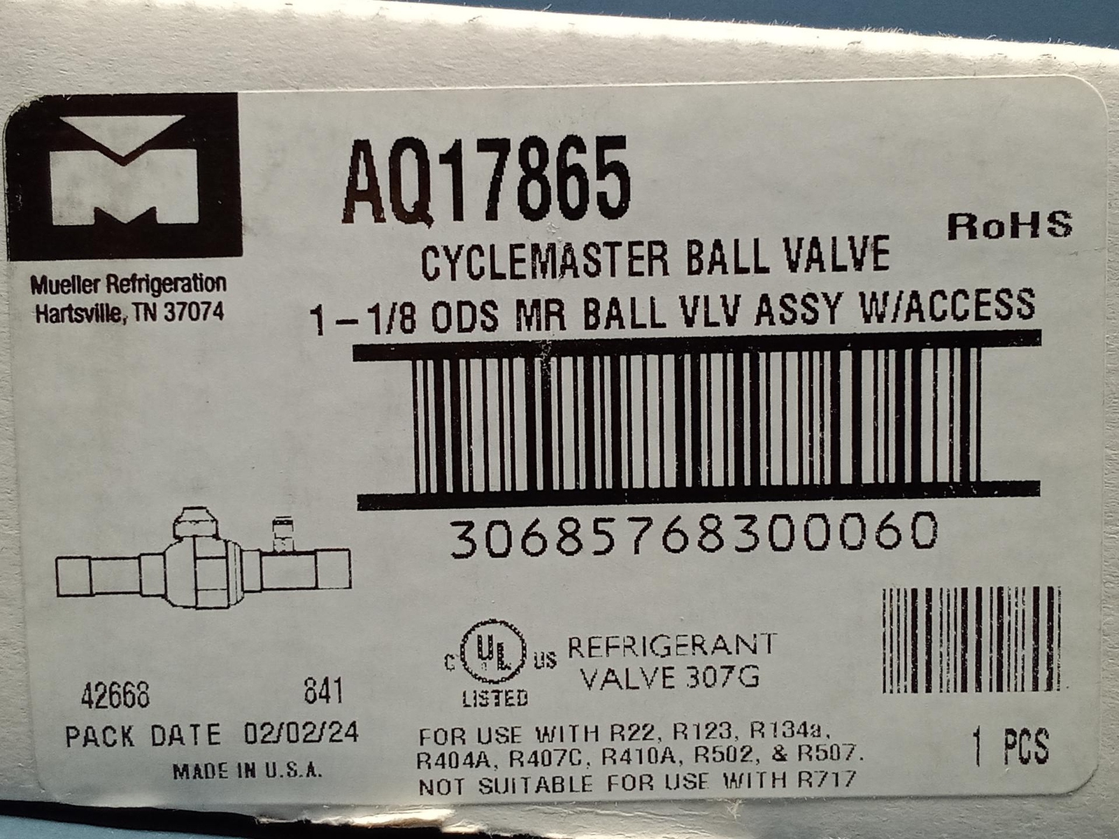 Mueller – AQ17865 – Cyclemaster Ball Valve 1-1/8″ ODS MR – NEW