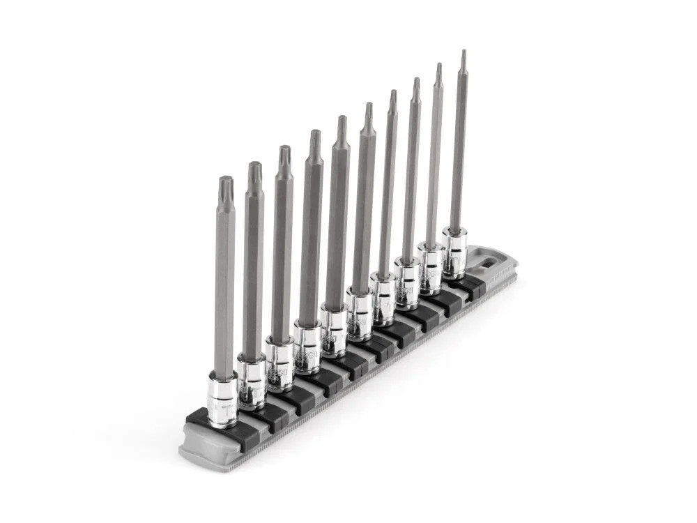 Tekton 1/4 Inch Long Torx Bit Socket Set With Rail, T6-T30, 10 Pieces