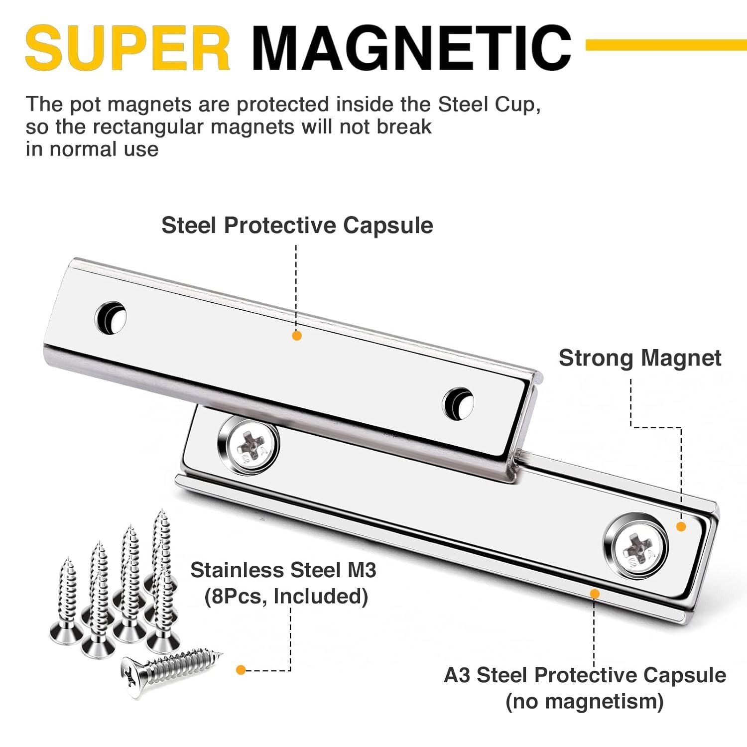 4-Pack Strong Neodymium Rectangular Magnets 80lb Pulling Force With Screws 2.36″