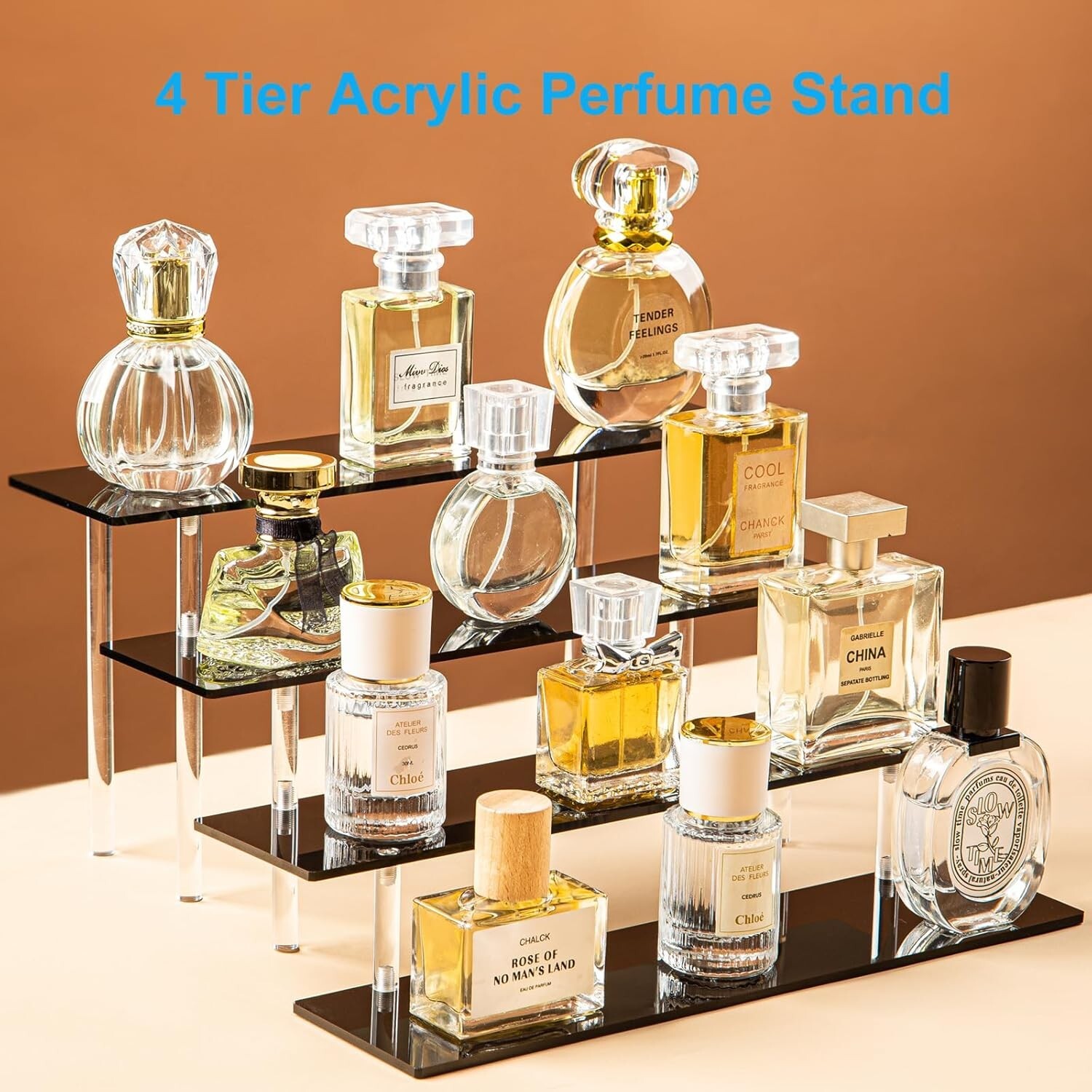 4 Tier Perfume Organizer Stand, Acrylic Risers Display 11.6 x 10.3 x 5.8 inches