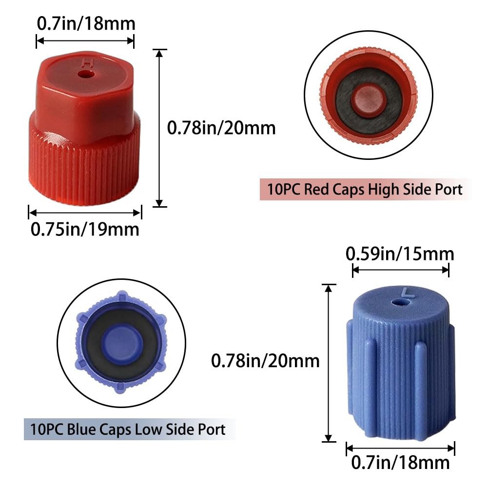 20 Pcs/Set R134a AC Caps, 10 Blue 13mm & 10 Red 16mm Air Conditioning Service…