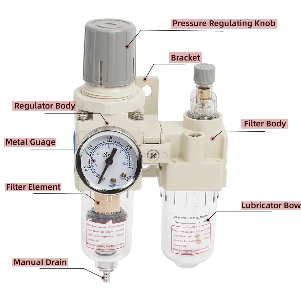 LokoCar 1/4″ NPT Compressed Air Filter Regulator Water/Oil Trap Separator