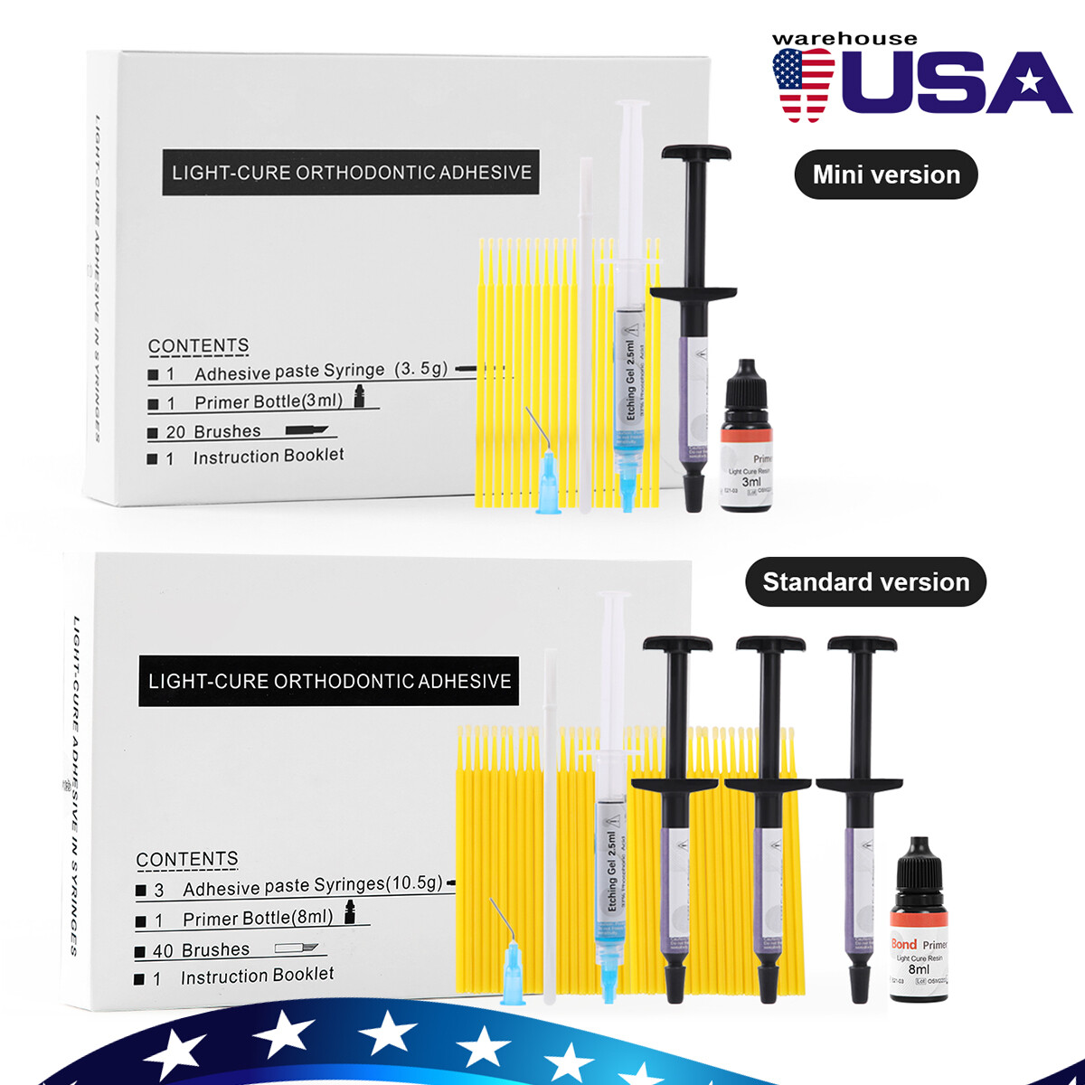 Dental Light Cure Orthodontic Resin Bonding Bracket Adhesive Cure Bond Kit