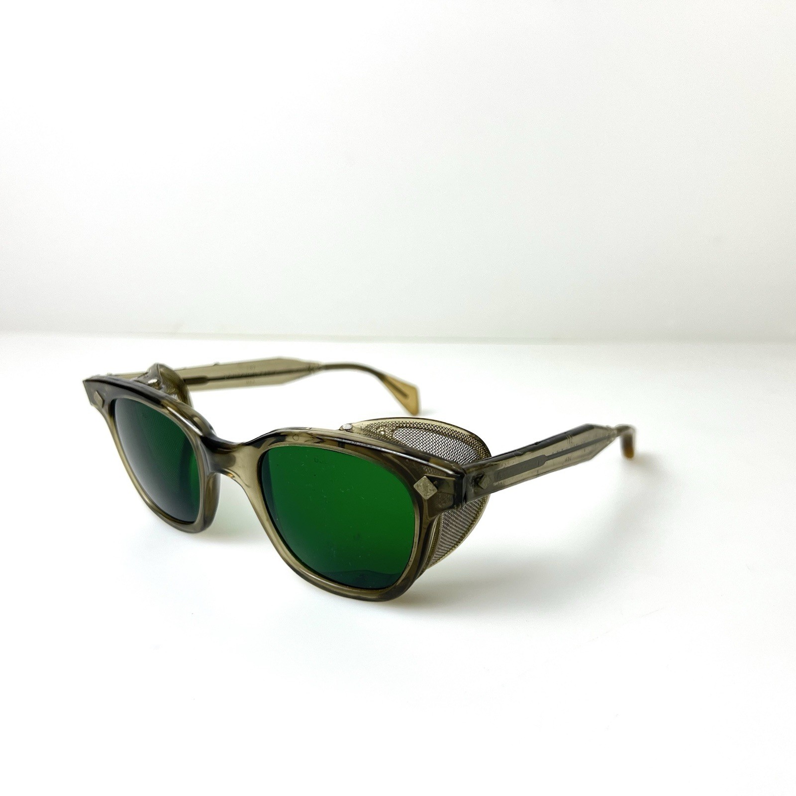 Vintage Bouton U-Fit Safety Glasses Green Lenses Folding Mesh Side Shields Z87