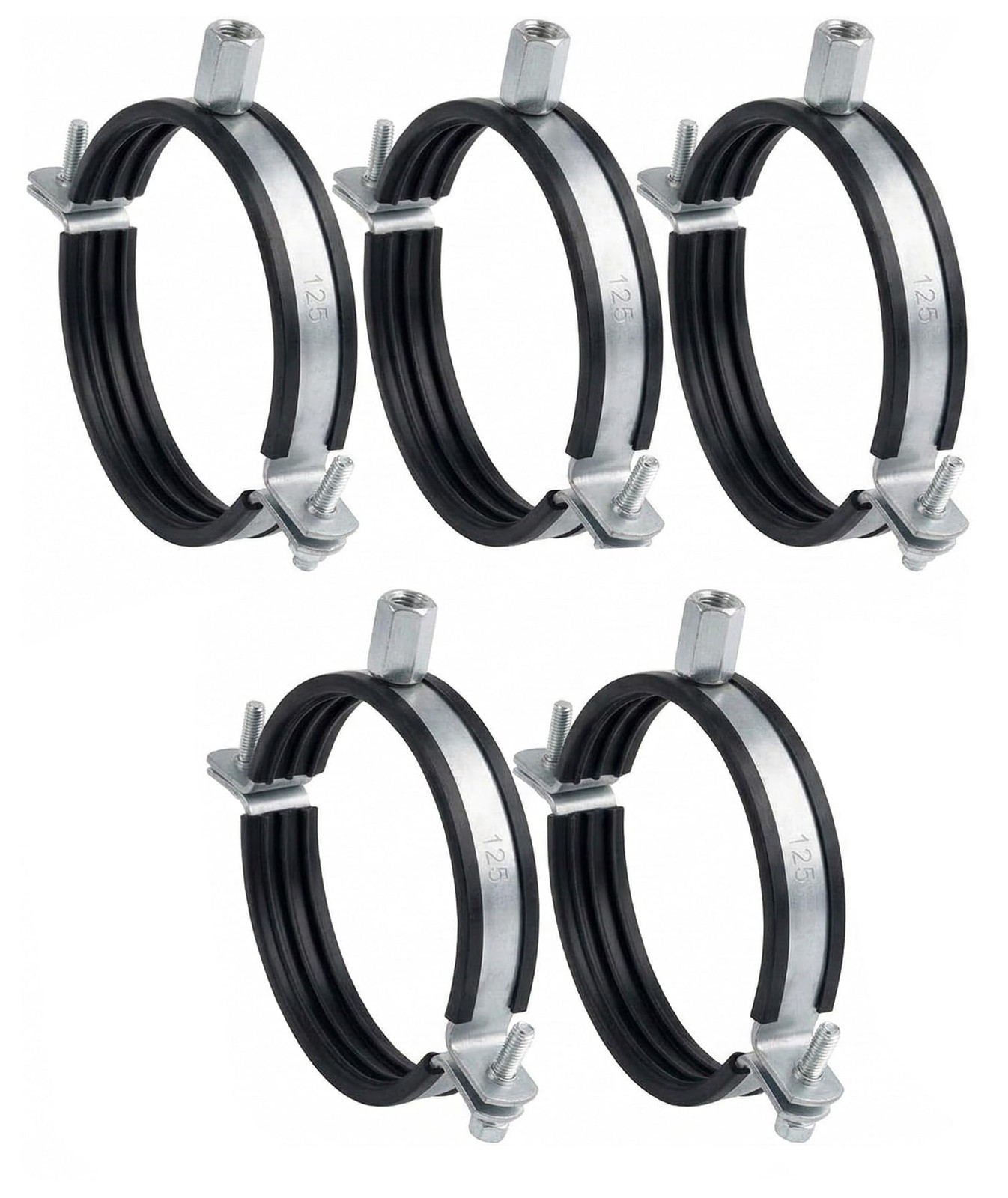 5pcs, Duct Clamp 5 inch Bracket with rubber gasket, M8/M10 Thread, 5 Inch