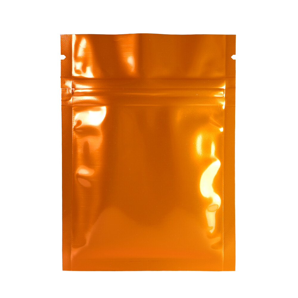 Orange/Silver Mylar Zipper Pouch w/Tear Notch for Loose/Powder Spice 3.9×5.9″