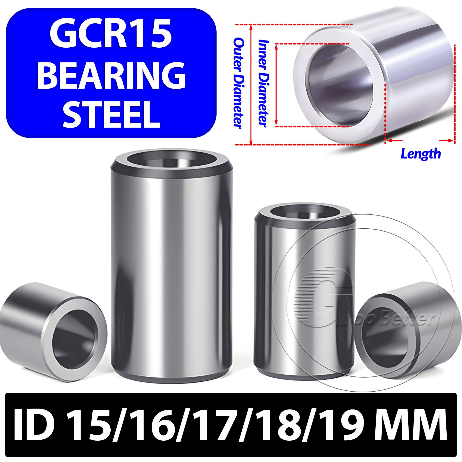 Bearing Steel Sleeve Bushing ID 15/16/17/18/19mm Wear-Resistant Standoff Spacers