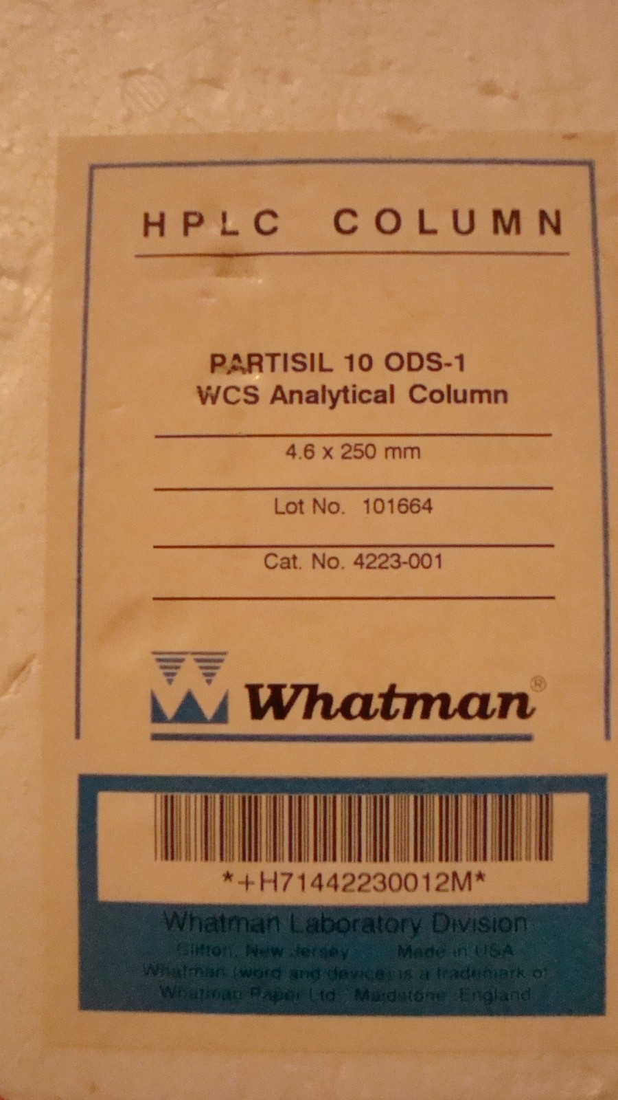 PARTISIL – 10 ODS-1 WCS Analytical HPLC column Whatman NIB, OEM