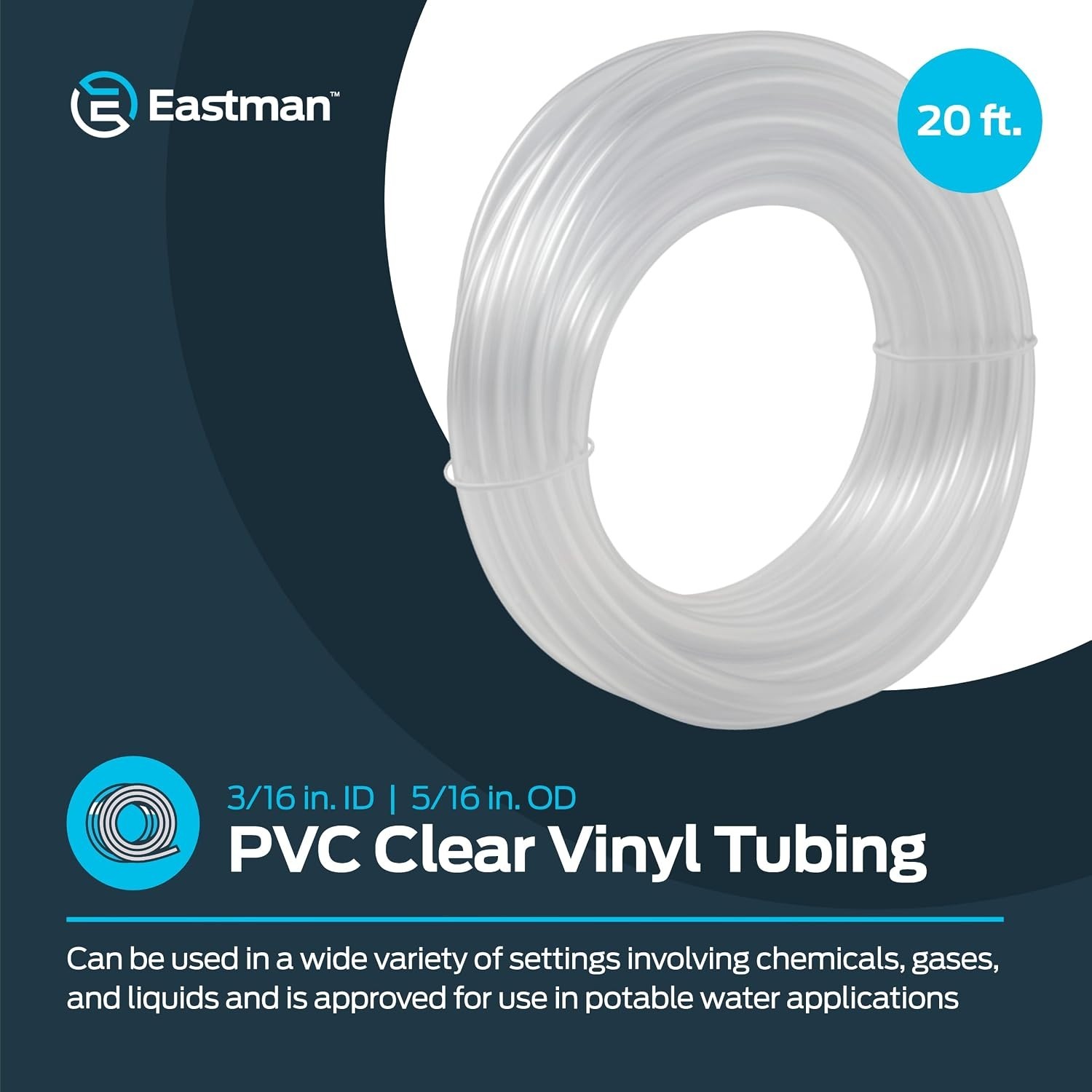 20-Foot Clear PVC Vinyl Tubing, 3/16 Inch ID, Multi-Purpose