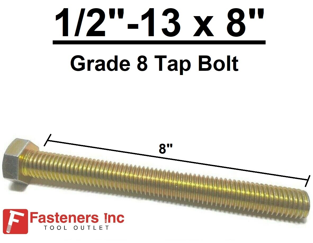 1/2-13 x 8″ (FT) Hex Tap Bolt Yellow Zinc Plated Grade 8 Cap Screw Coarse Thread
