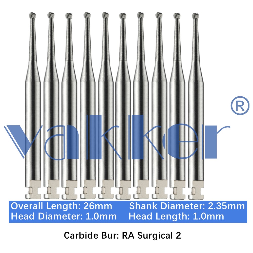 10/Pk Dental Surgical Round Carbide Burs 26mm Latch Slow Speed RA SURG 2 4 6 8