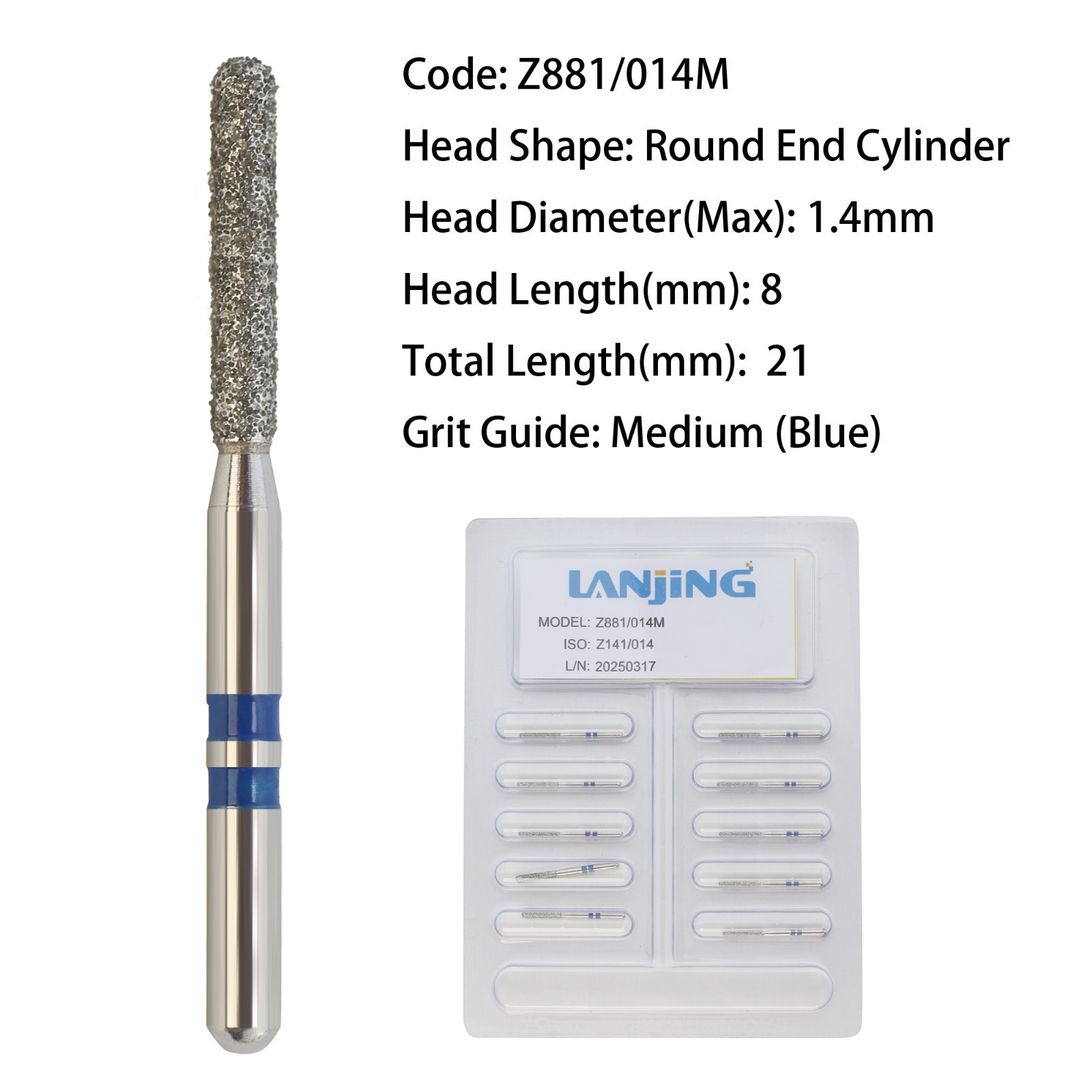 Zirconia Cutting Dental Diamond Burs FG Round End Taper Cylinder for High Speed