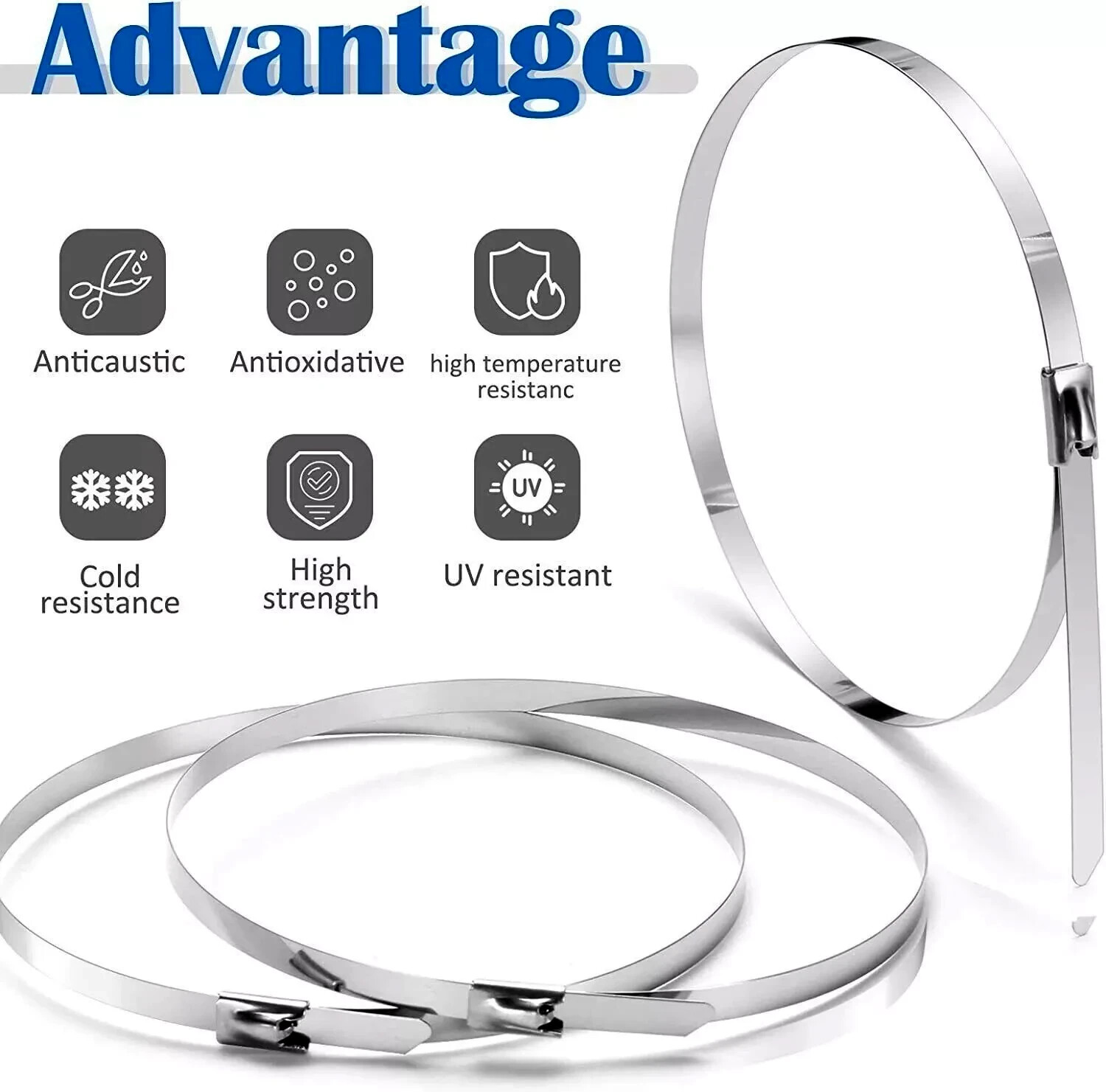 100-36″ 304 Stainless Steel Metal Zip Ties Self Locking Heavy Duty (4.6mm) Cable