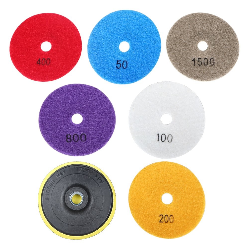 7 Piece 4″ Diamond Polishing Pads Wet/Dry Set Pads For Stone Concrete Polishing