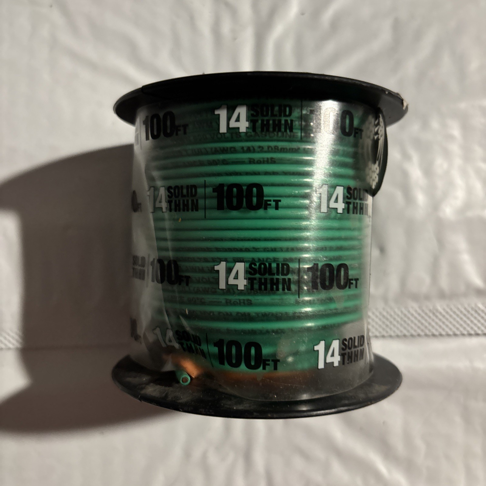 100 Feet 14 Awg Solid Copper THHN Wire (Green)
