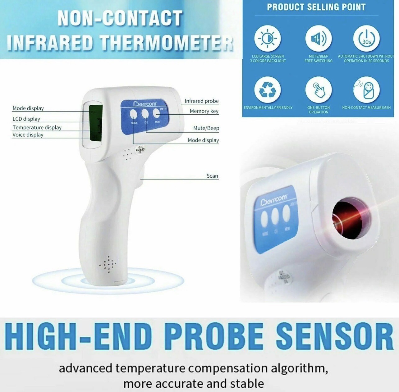 Berrcom JXB-178 No Contact Infrared Forehead Thermometer FDA and CE APPROVED