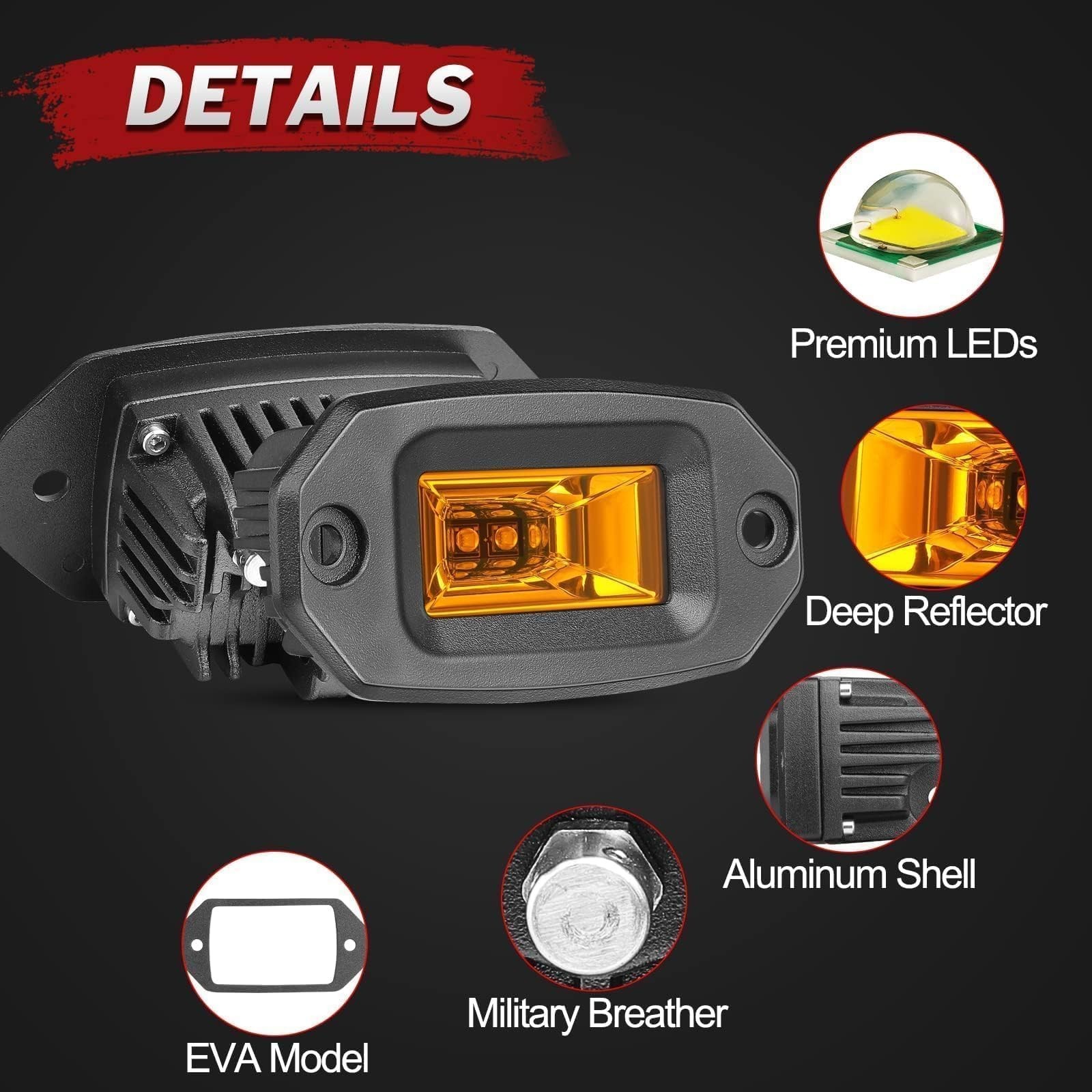 Flush Mount Amber LED Lights 20W Flood Beam Amber Fog Light LED Flush Pod Bum…