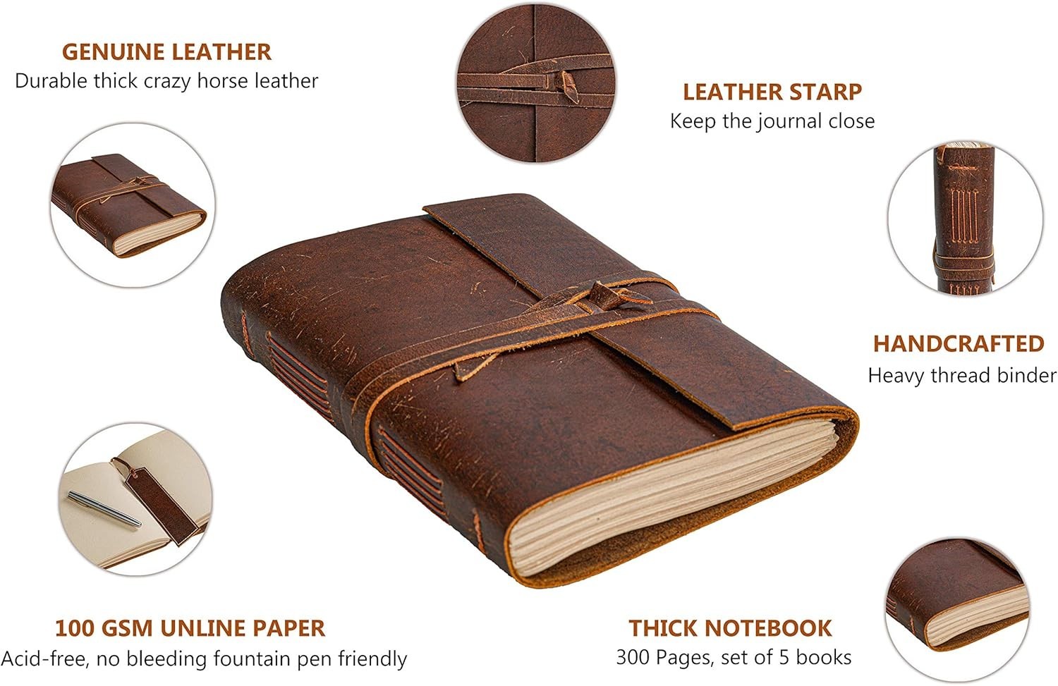Handmade Leather Journal Notebook Rustic Vintage Leather Bound Diary