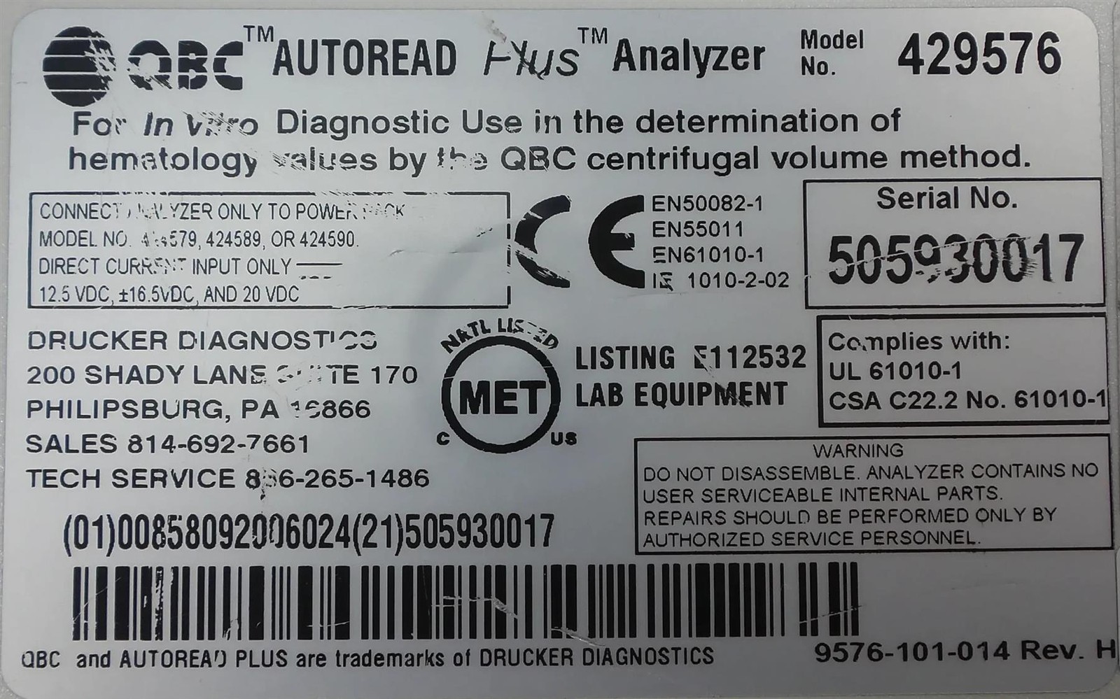 Becton Dickinson QBC Autoread Plus analyzer 429576 – Free Shipping
