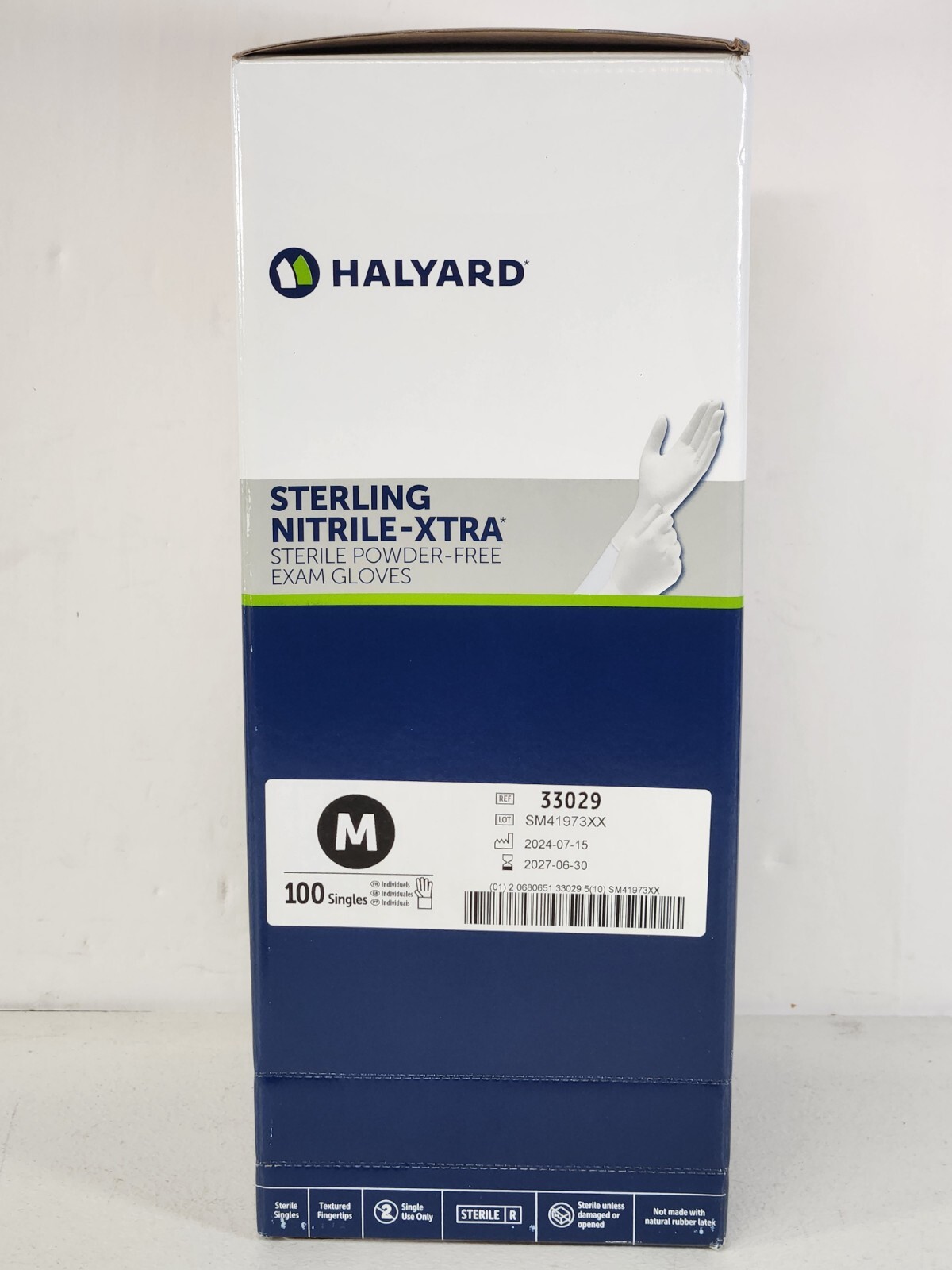 Halyard 33029 Nitrile Xtra Sterile Gloves Medium Powder Free 100 Exp 2027