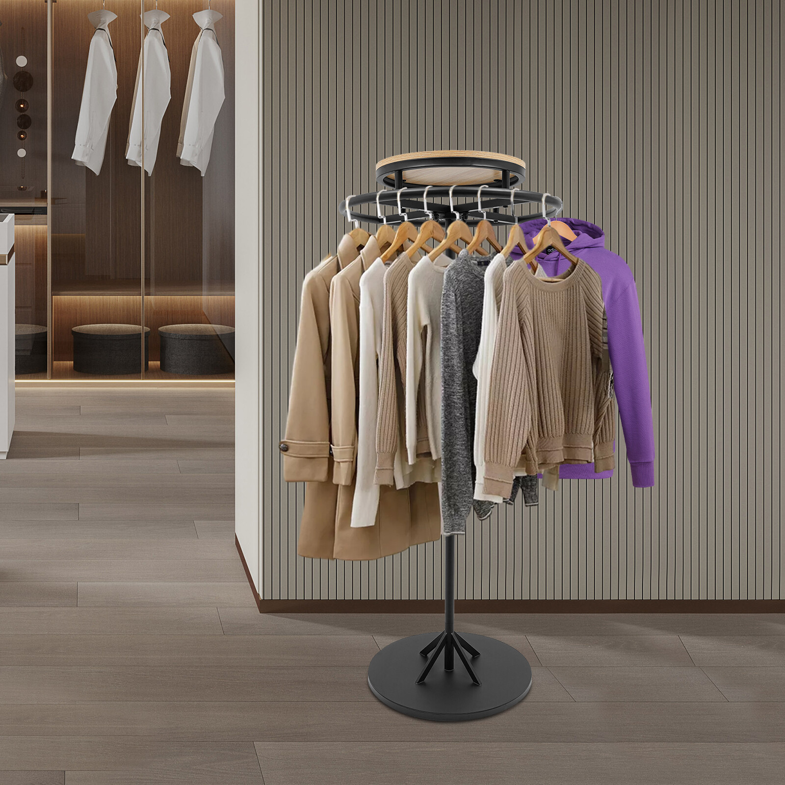 Round Clothing Display Rack Floor-standing Garment Hanging Rack 23.6*55.1inch US
