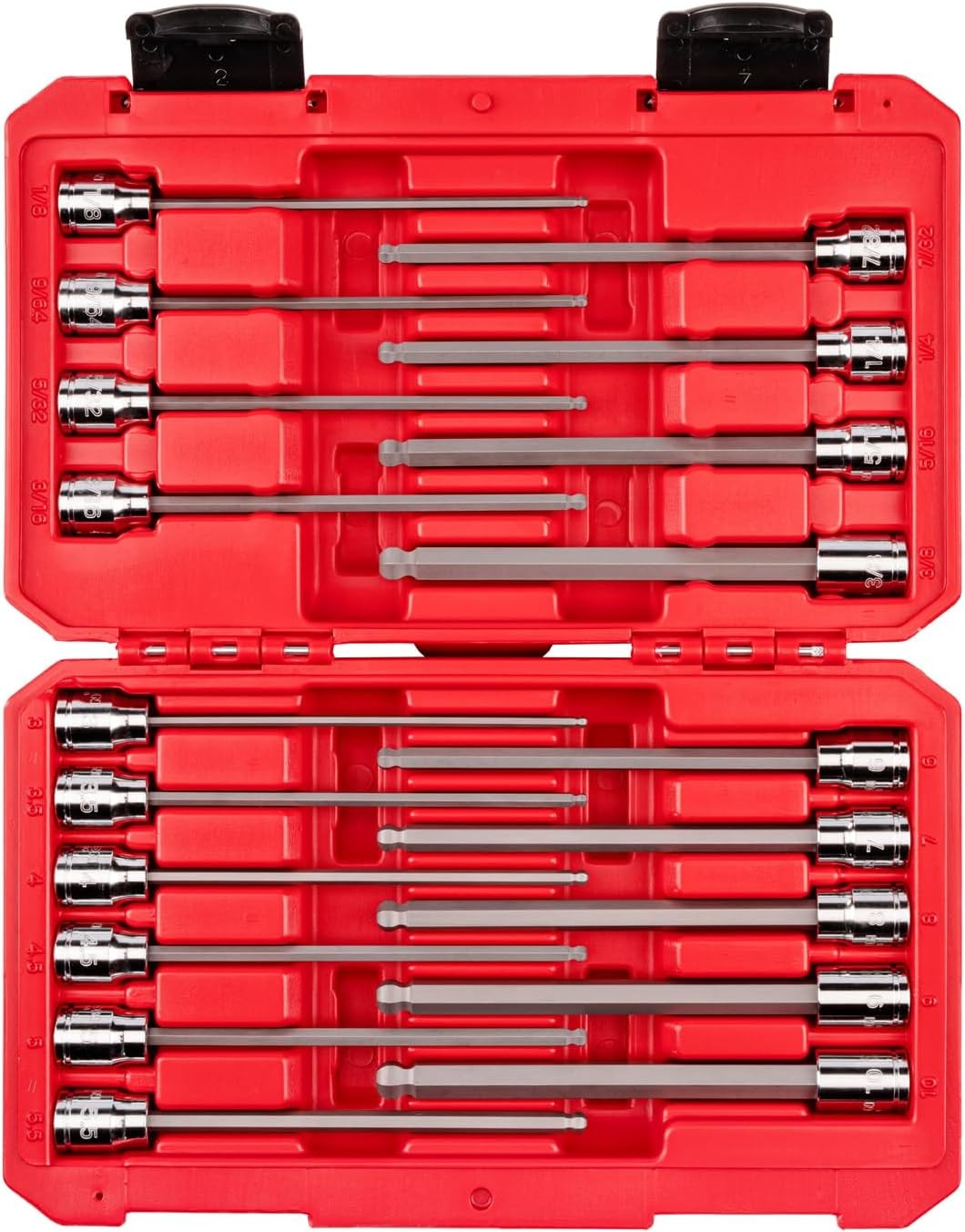 TEKTON 3/8 Inch Drive Long Ball End Hex Bit Socket Set with Case, 19-Piece (1/8-