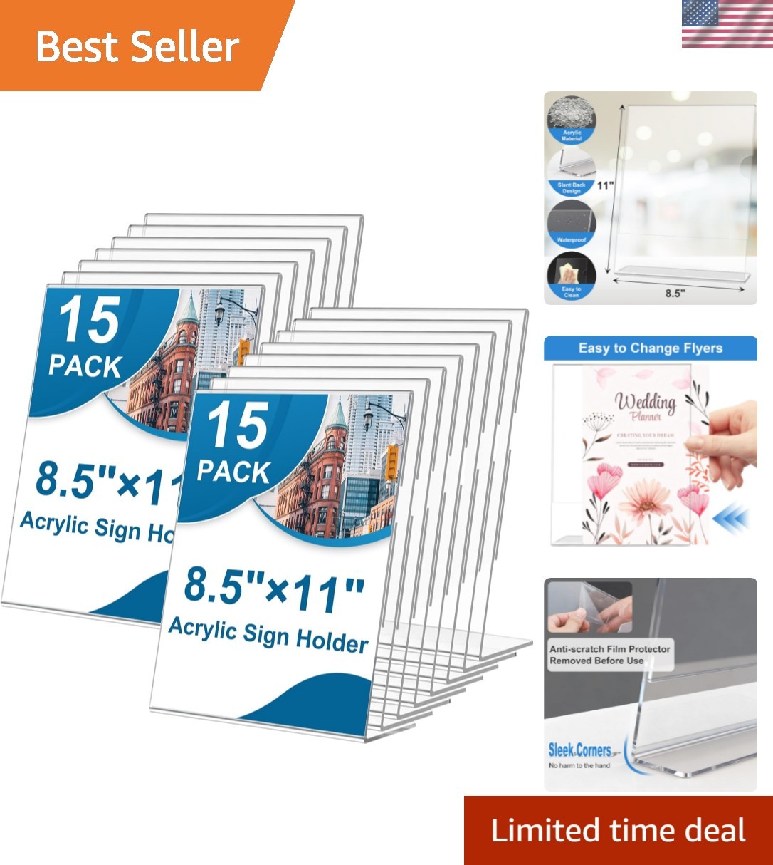 15 Pack Acrylic Sign Holder 8.5 x 11, L-Shape Clear Plastic Display Stand for…
