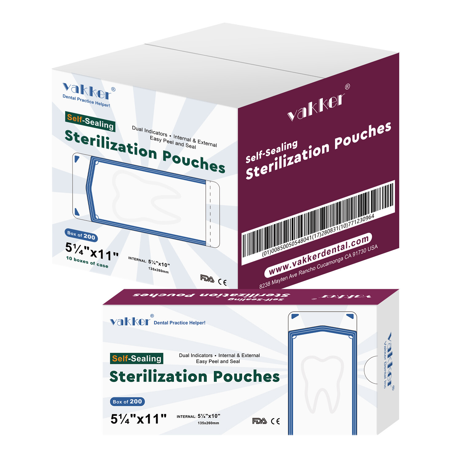 Vakker 200pcs 5.25″ x 11″ Self Sealing Sterilization Pouches Autoclave Bag
