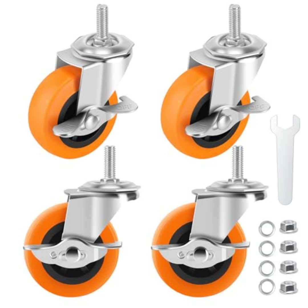 Caster Wheels, 3 Inch Casters Set of 4, Threaded Stem 3/8″-16 X 1 (Screw Diamete