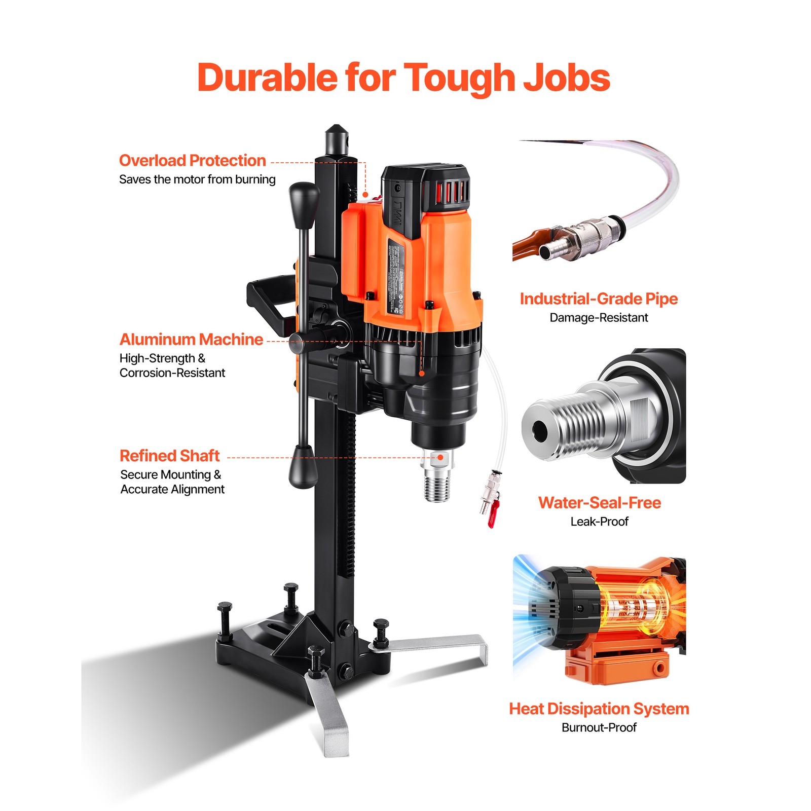 Diamond Core Drill Machine Concrete Core Drill Rig with Stand 8 in 3000W