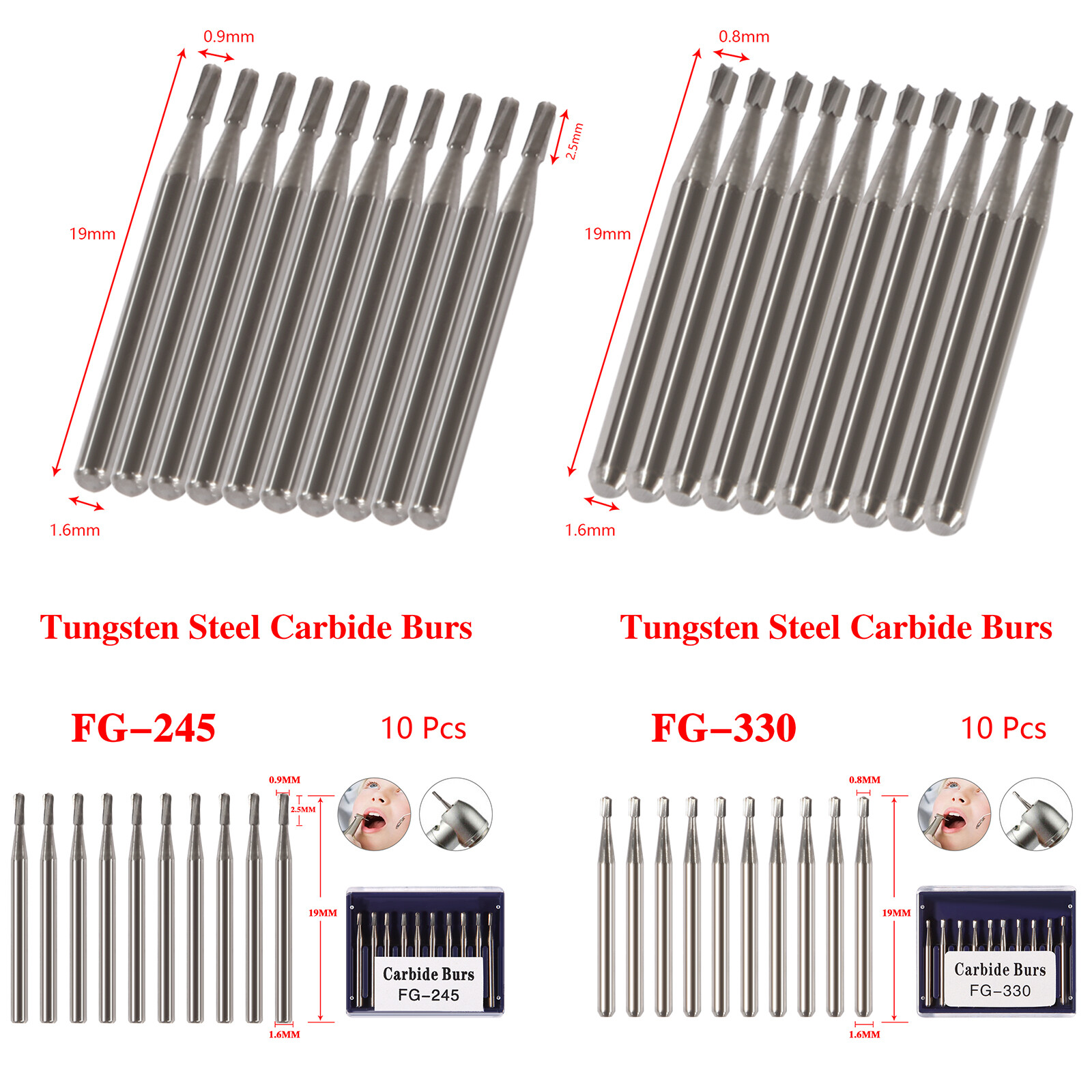 Dental Carbide Burs Tungsten Steel FG # 330 FG #245 fit High Speed Handpiece