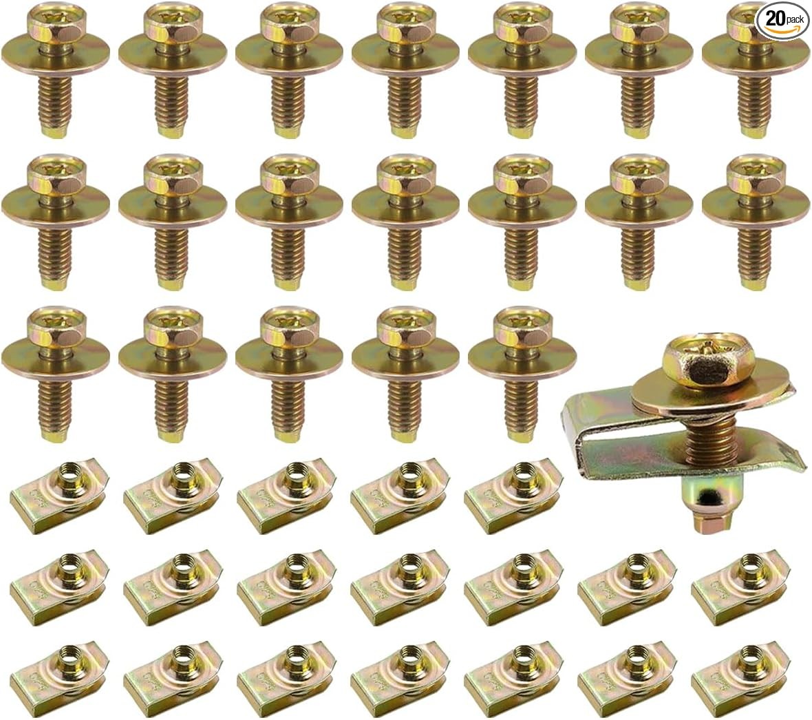 M6-1.0 Car Body Bolts & Extruded U Nuts Kits, Metal Push Retainer Size: 40PCS