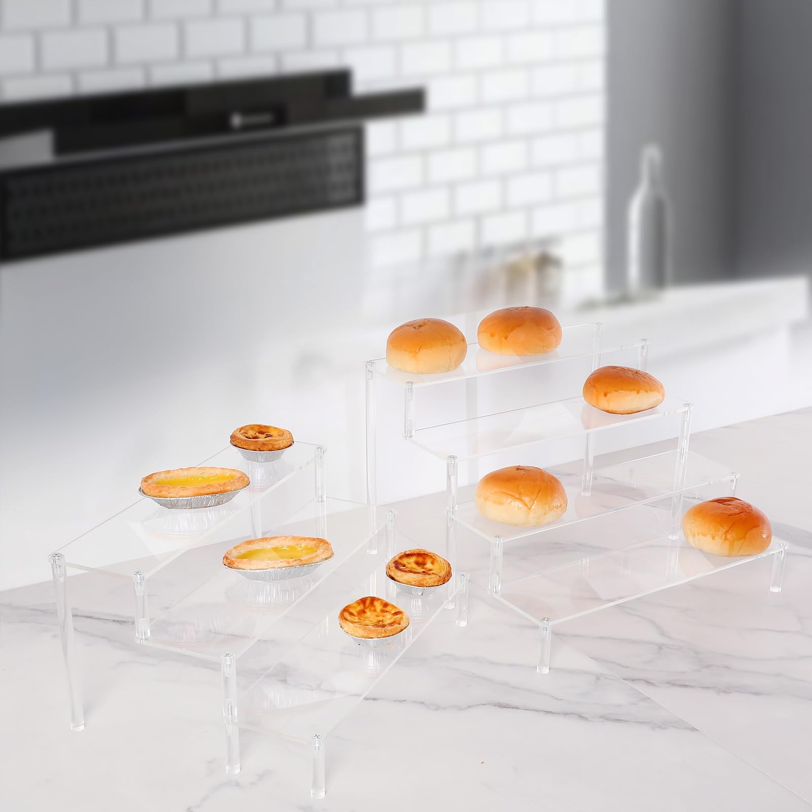 Clear 3 Tier Acrylic Tabletop Display Risers for Figures, Cosmetics & Home Decor