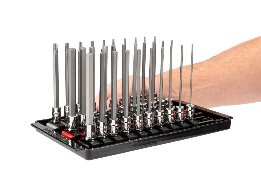 Tekton 1/4 Inch Long Hex And Torx Bit Socket Set, Rails And Tray, 31 Pieces