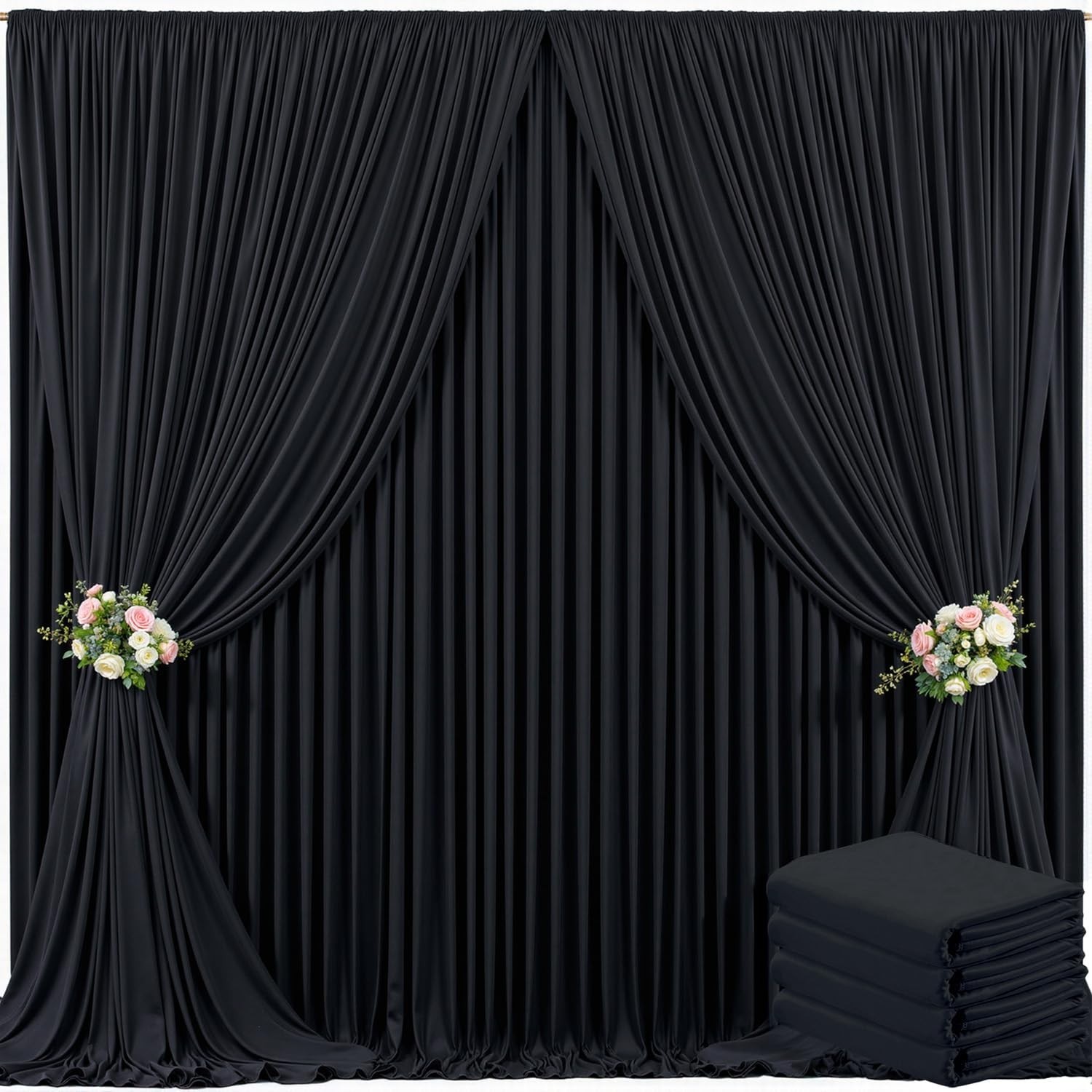 4 Panels Black Backdrop Curtain for Parties Black Wrinkle Free 20ft x 10ft Ba…