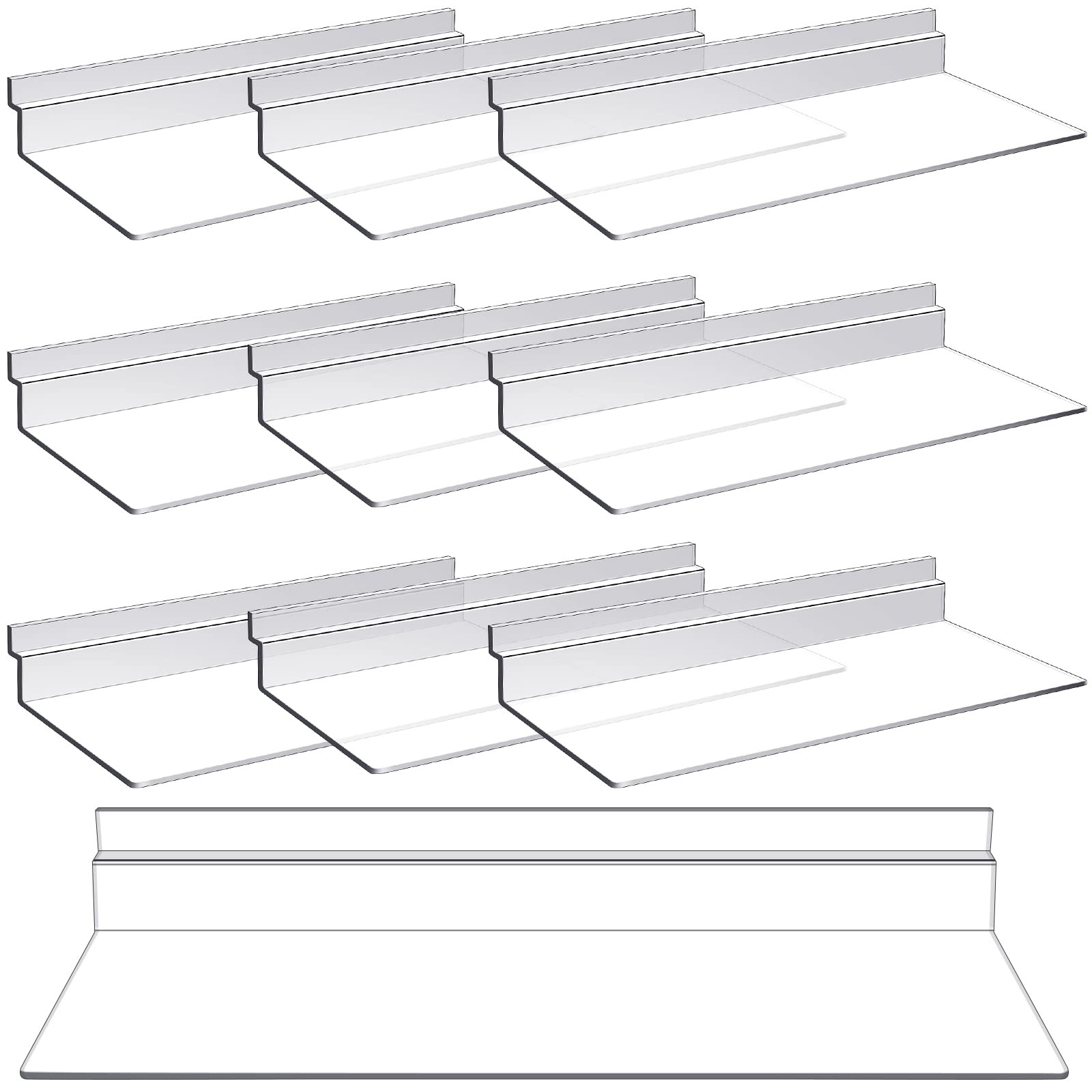 10 Pack Clear Slatwall Hanging Shelves Plastic Display Shelves Retail Storage
