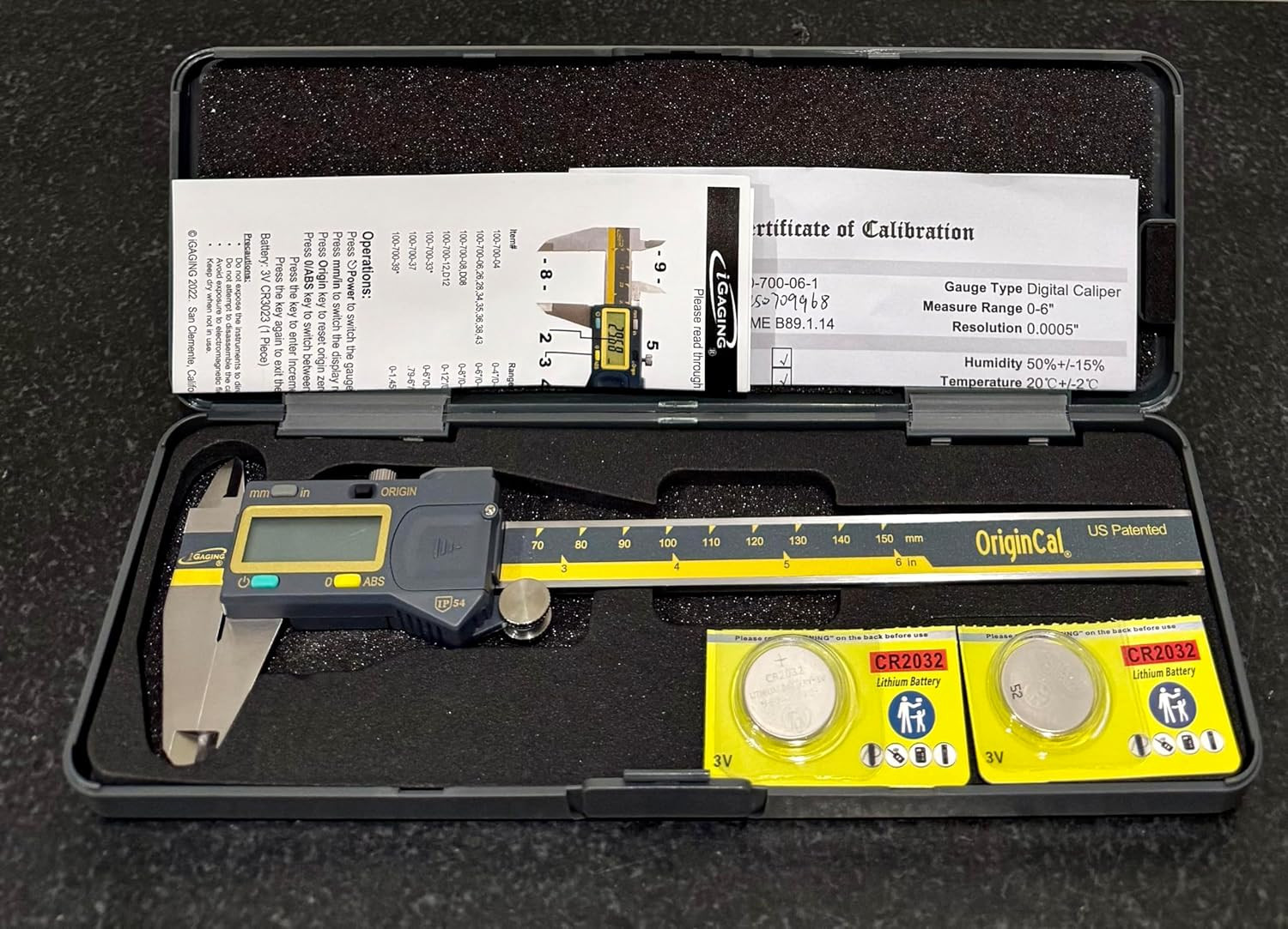 Absolute Origin 0-6″ Digital Caliper, IP54 Stainless Steel, SPC/USB Output Port,