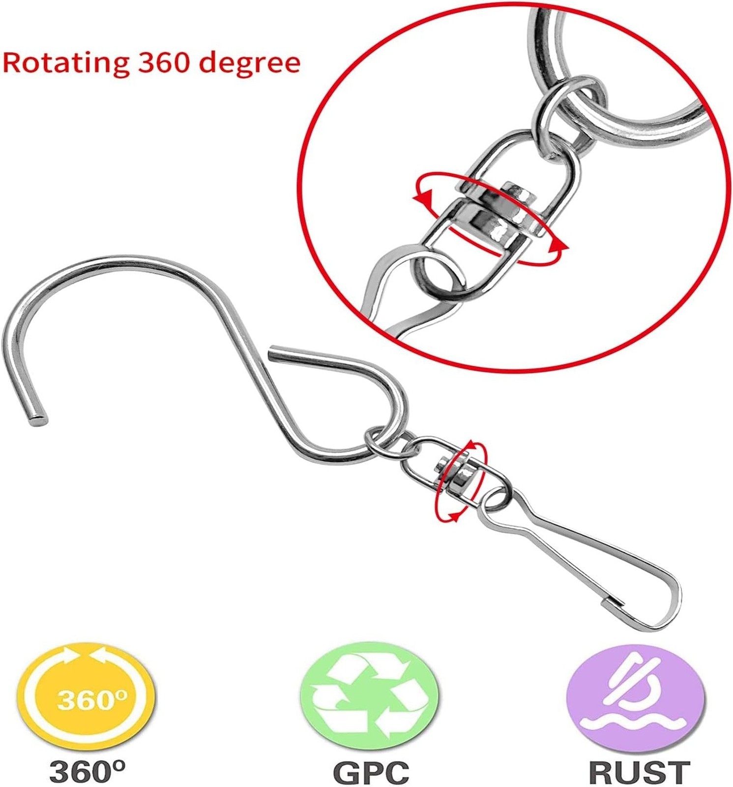 MFDSJ 24 Pcs Swivel Clip Hanging Hooks, Stainless Steel 360 Degree Rotating W…
