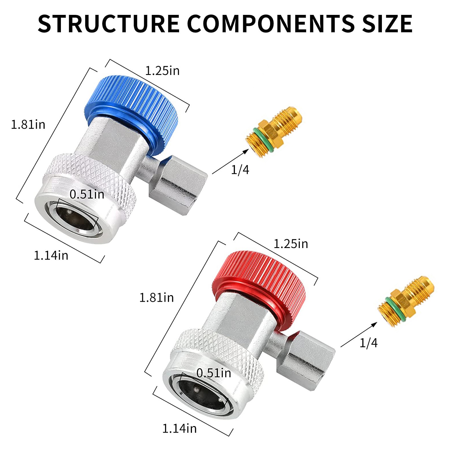 2PCS R134A Quick Connector Adapter Coupler AC Manifold Gauge Low/High 1/4″ SAE