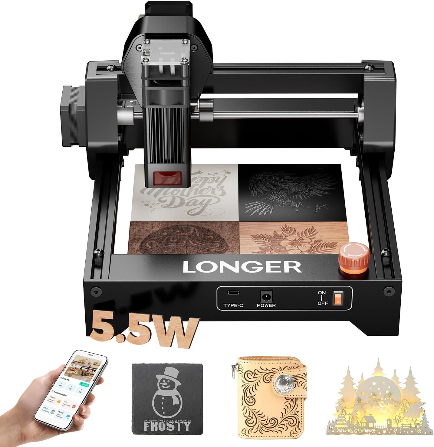Laser Engraver, 5500mW Portable Laser Engraver & Cutter, 12000mm/min High-Speed