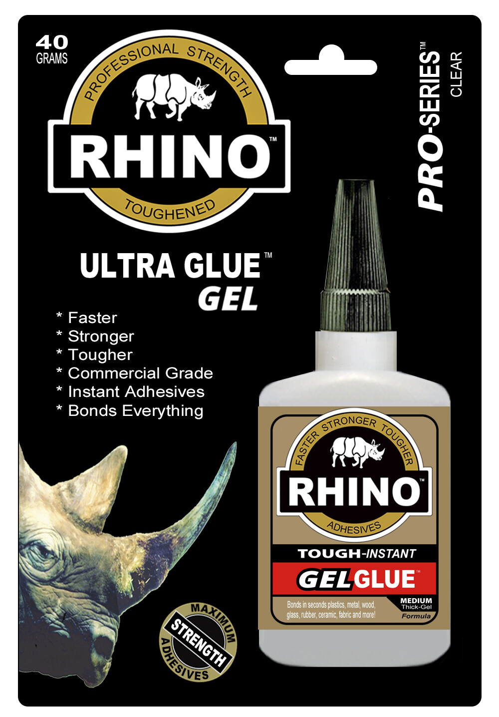 Rhino Glue Medium Thick Gel, Heavy Duty 40 Gram Clear