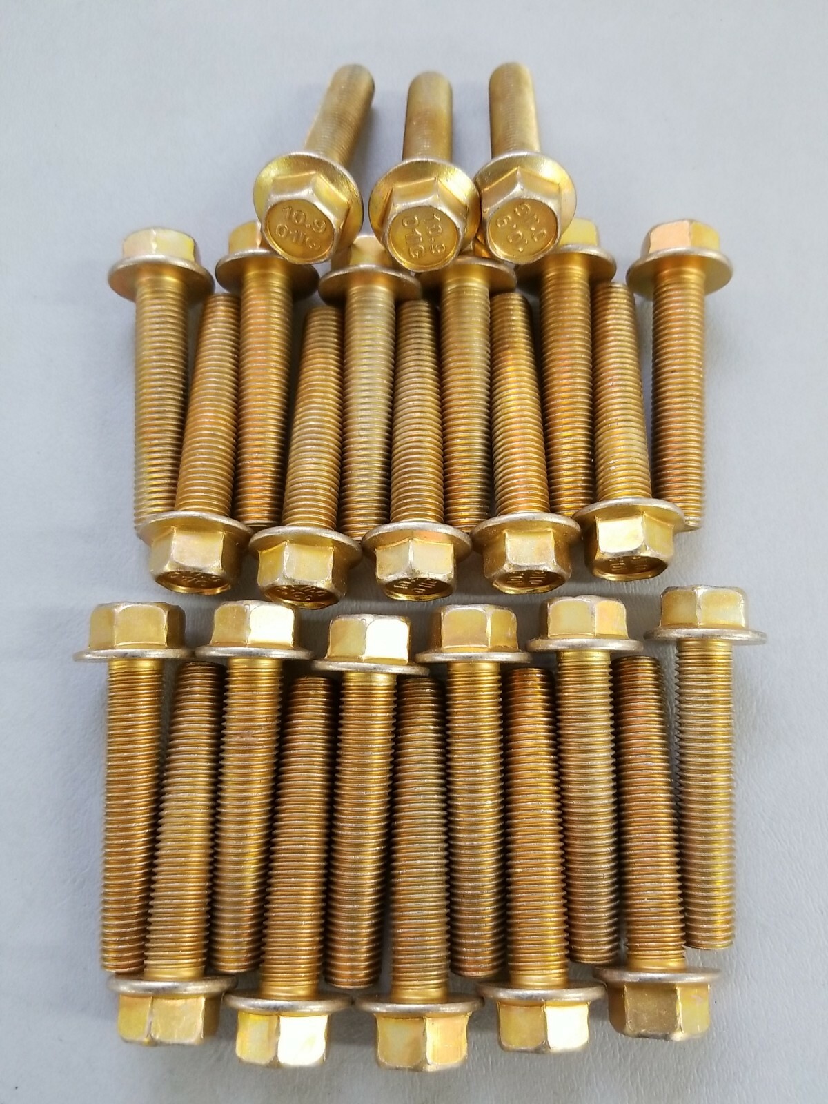 (25) M10-1.25 x 50 CL 10.9 Yellow & Zinc Hex Flange Screw Full Thread 1423-012