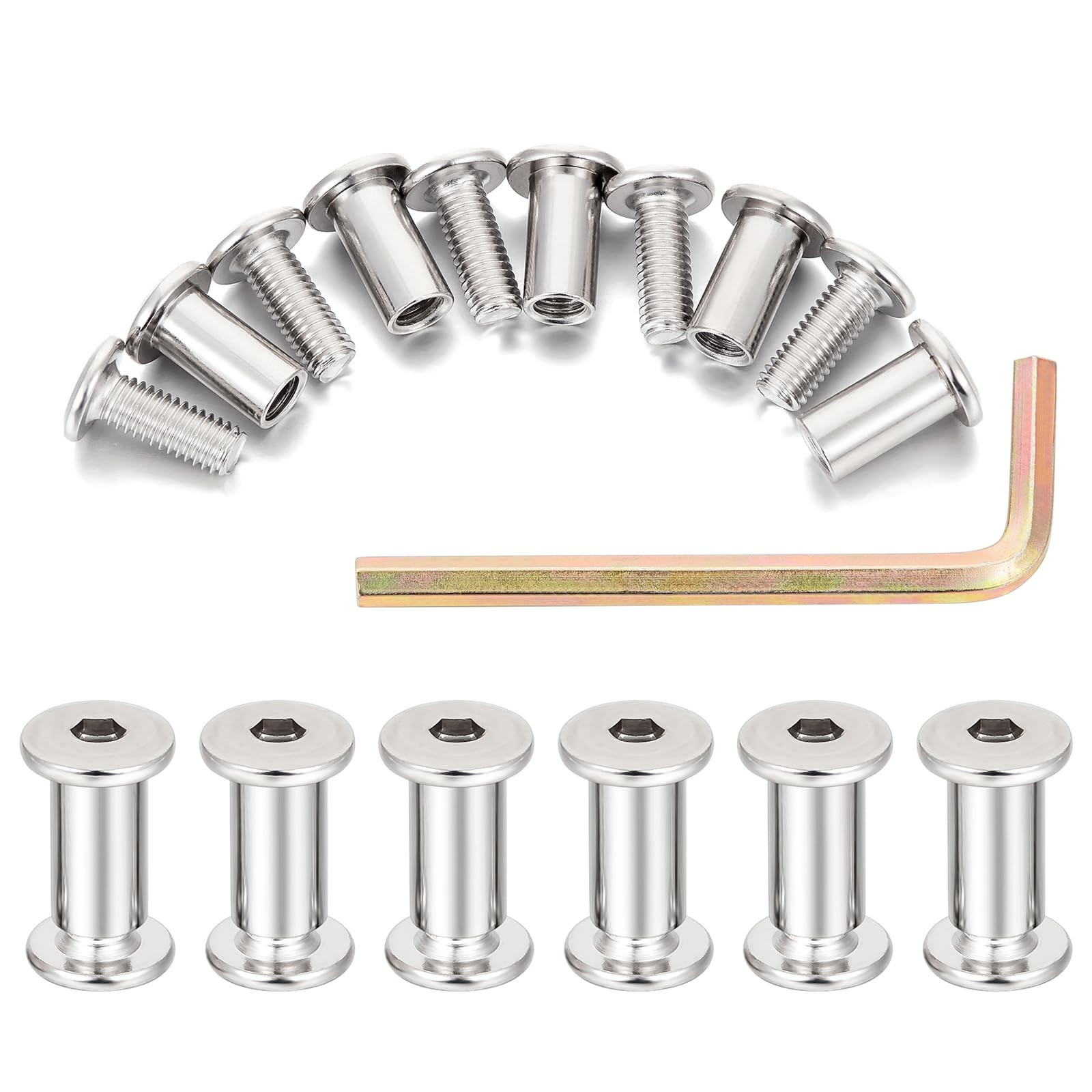 Xrfoiniu 50 Sets Silver Hex Drive Nuts – M6x15mm Furniture Bolts Metal Bolt K…