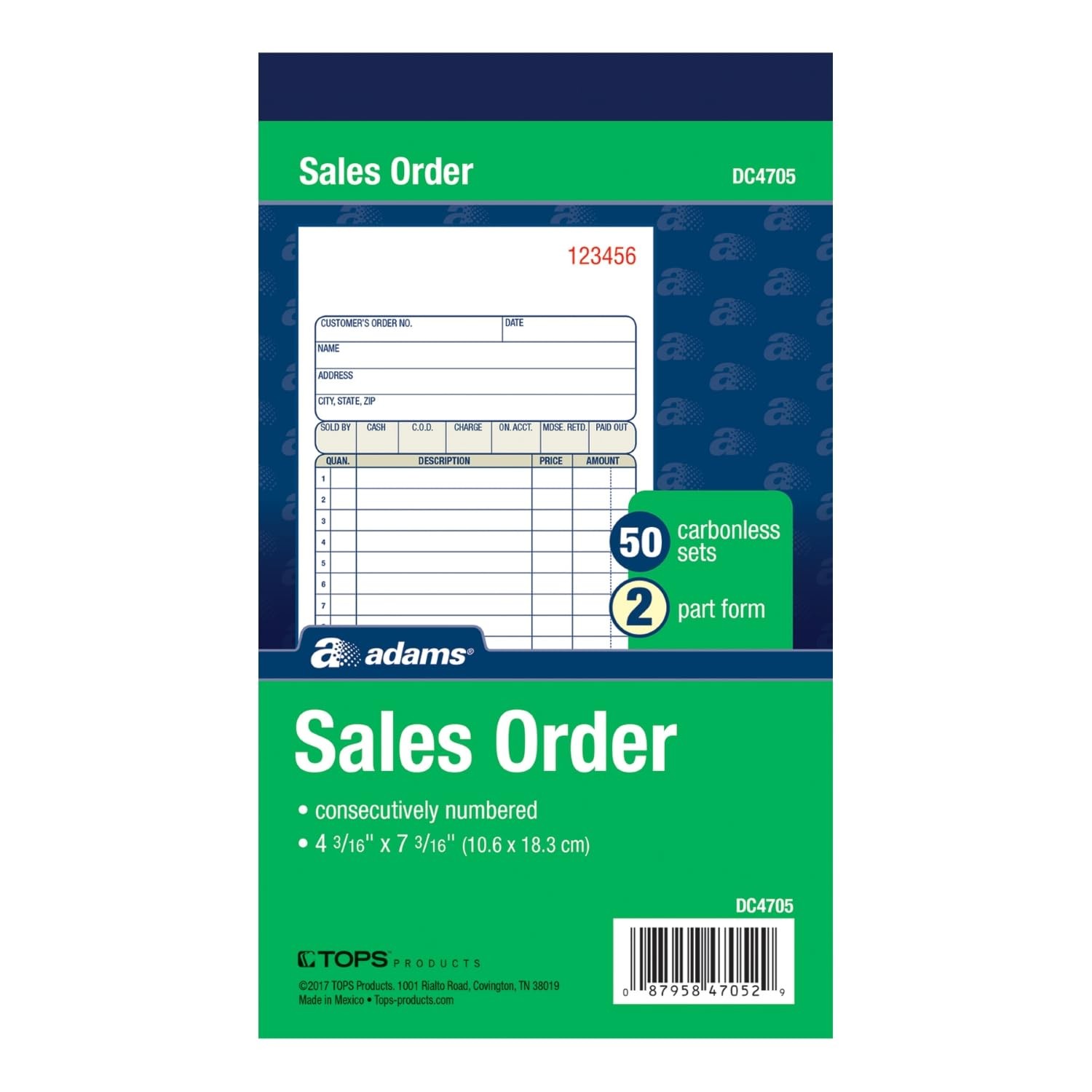 Adams Sales Order Book, 2Part, Carbonless, White/Canary, 43/16 x 73/16 Inches…